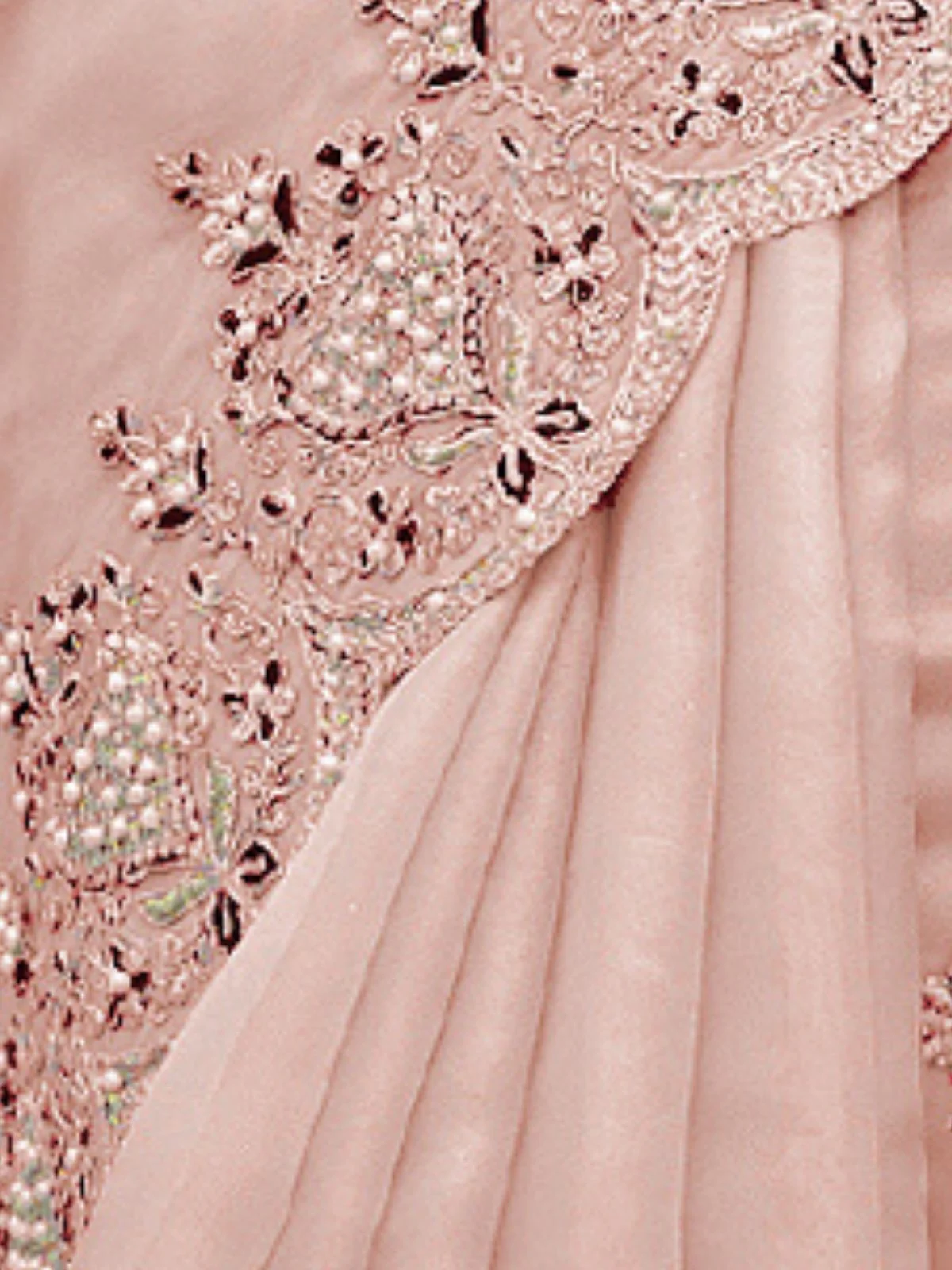 Odette Light Peach Silk Blend Embellished Elegant Saree For Women - Image 4