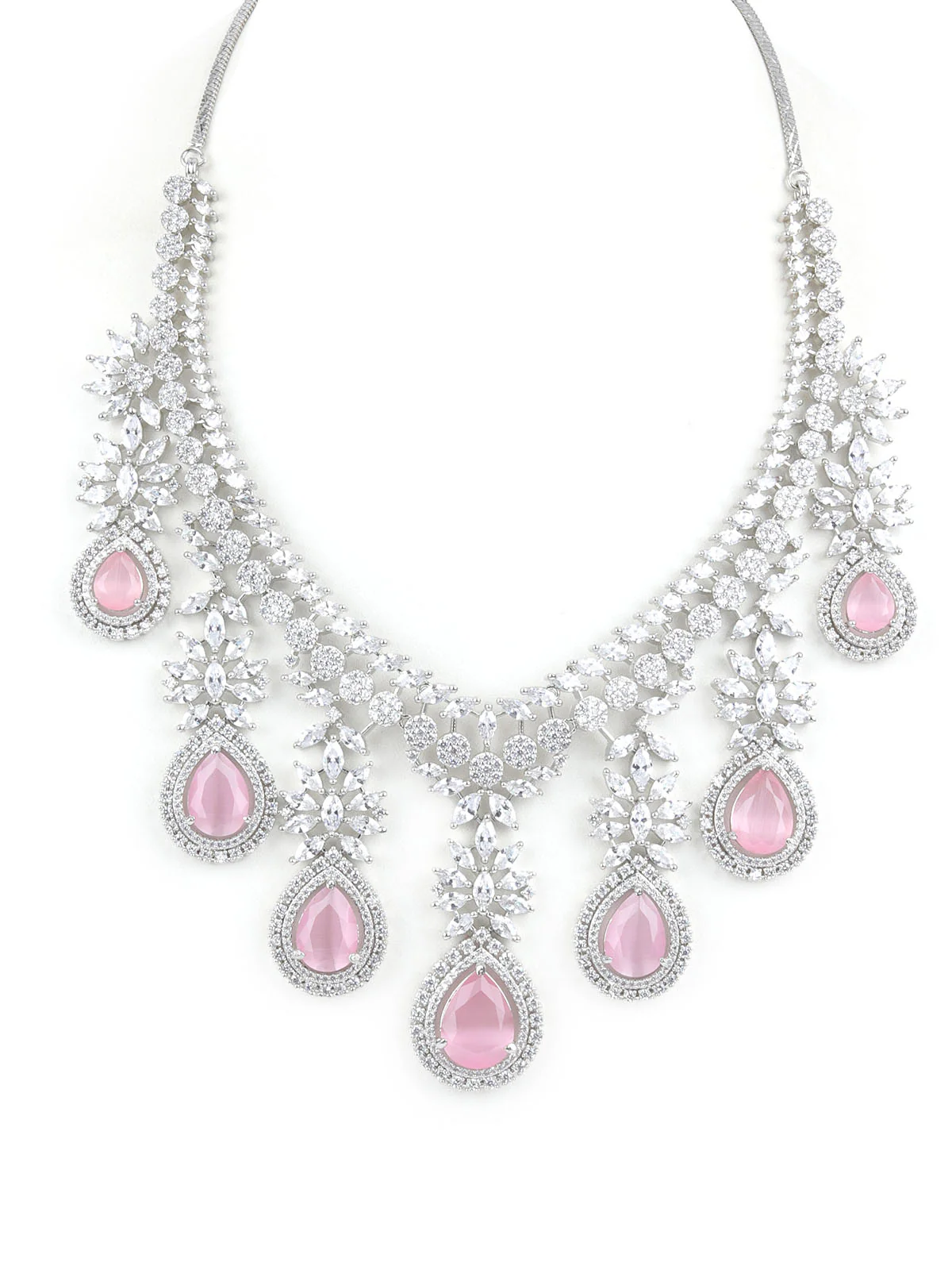 Odette Light Pink Alloy Embellished Jewellery Set For Women - Image 4