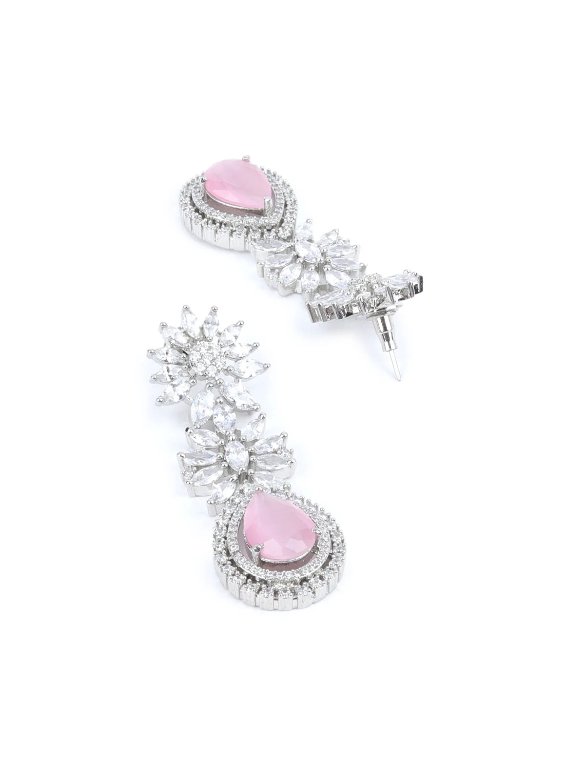 Odette Light Pink Alloy Embellished Jewellery Set For Women - Image 6