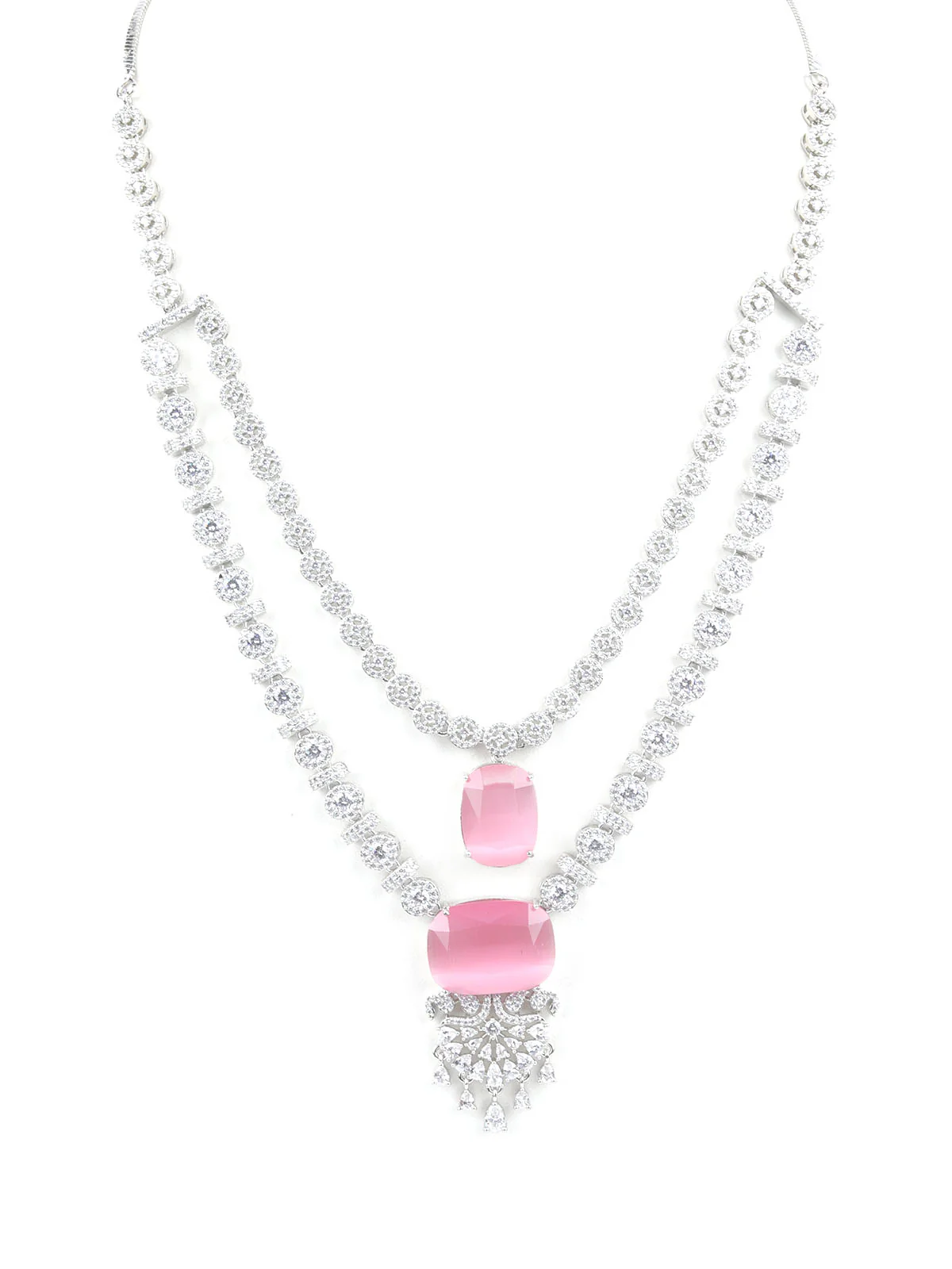 Odette Light Pink Alloy Embellished Jewellery Set For Women - Image 3