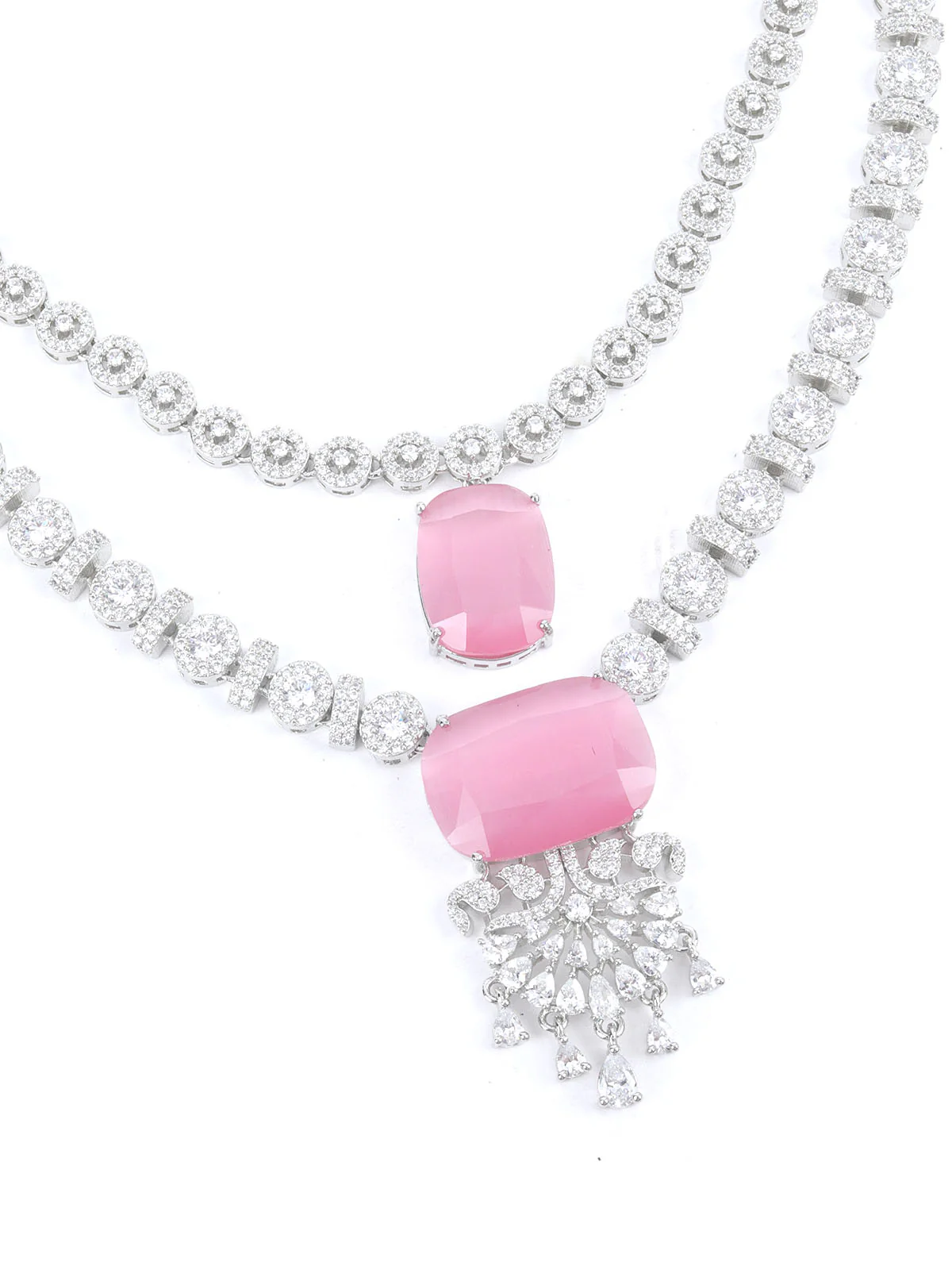 Odette Light Pink Alloy Embellished Jewellery Set For Women - Image 4