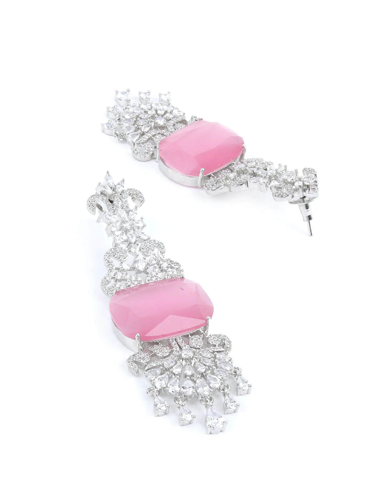 Odette Light Pink Alloy Embellished Jewellery Set For Women - Image 6