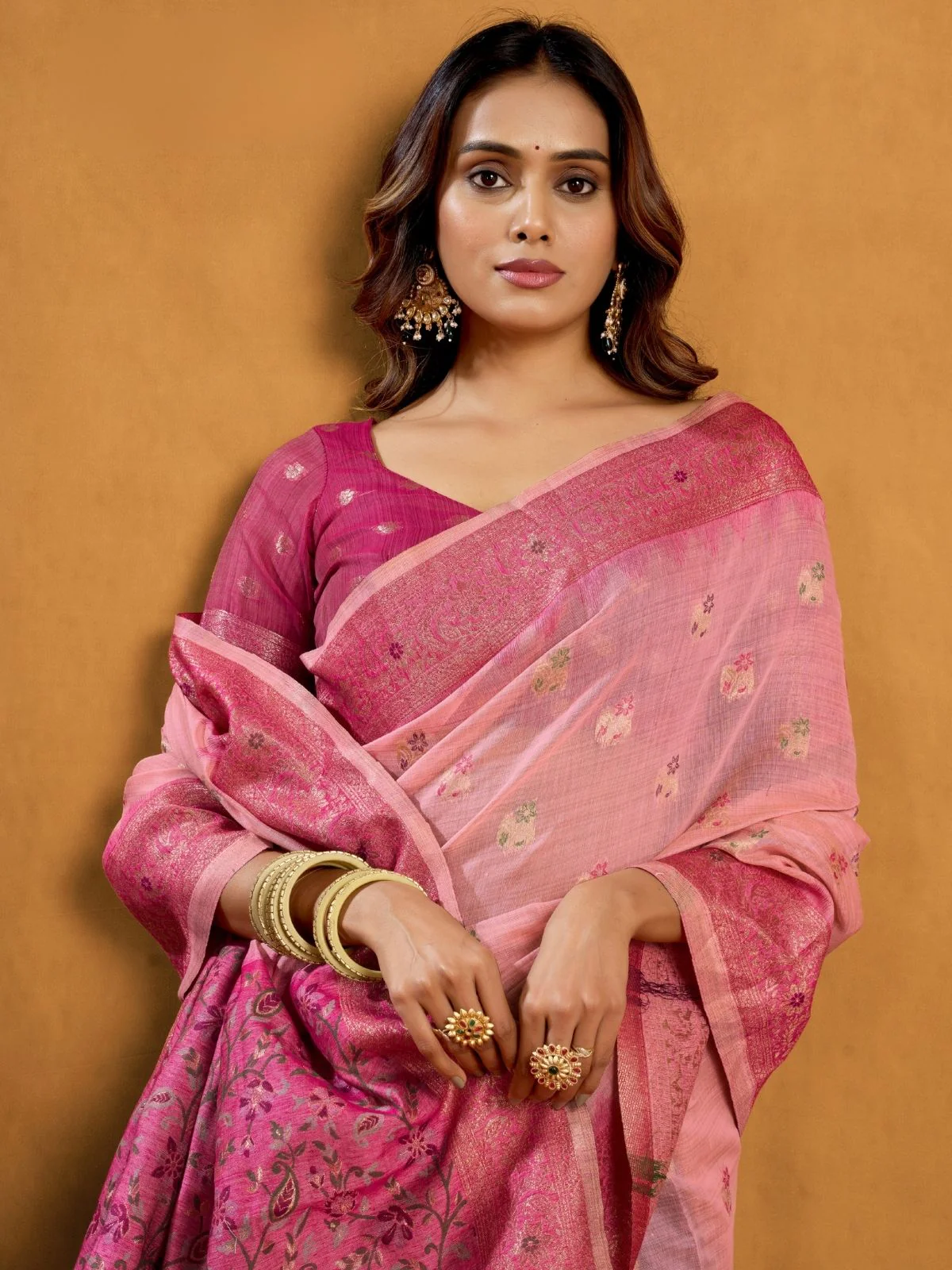 Odette Light Pink and Mauve Cotton Blend Woven Saree For Women - Image 5