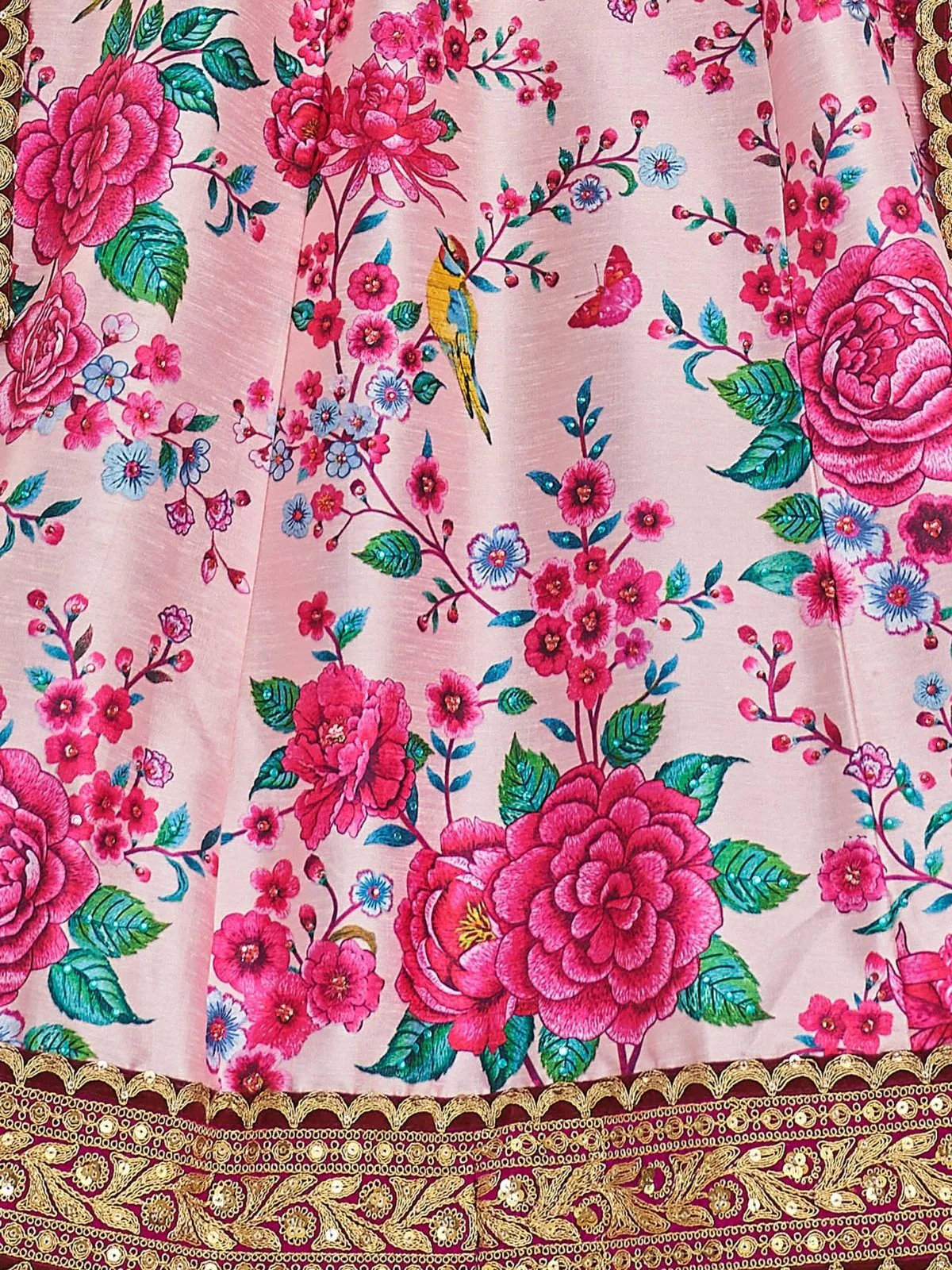 Odette Light Pink Art Silk Printed Semi Stitched Lehenga With Unstitched Blouse For Women - Image 5