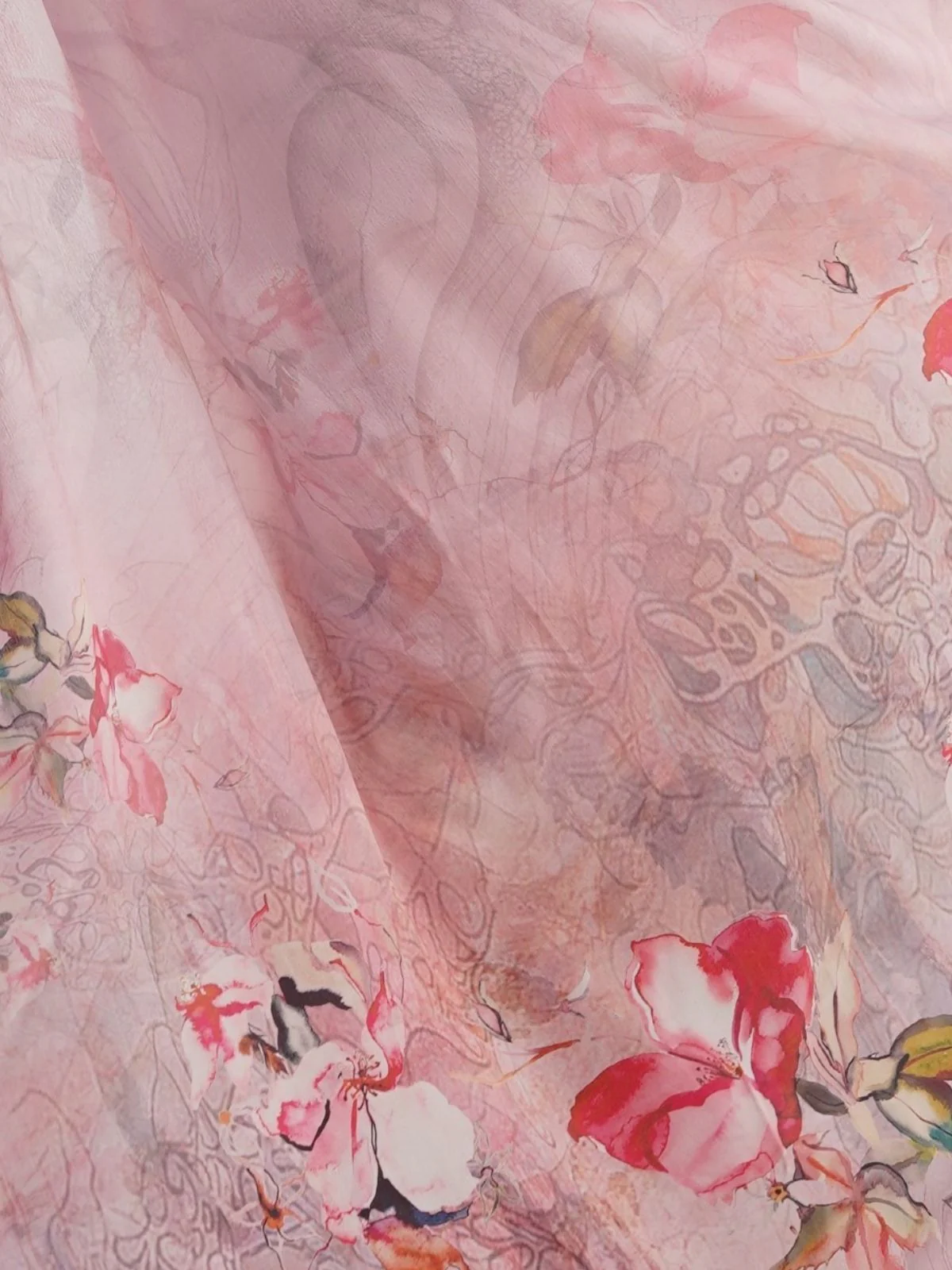 Odette Light Pink Chinon Printed Saree With Unstitched Blouse For Women - Image 6
