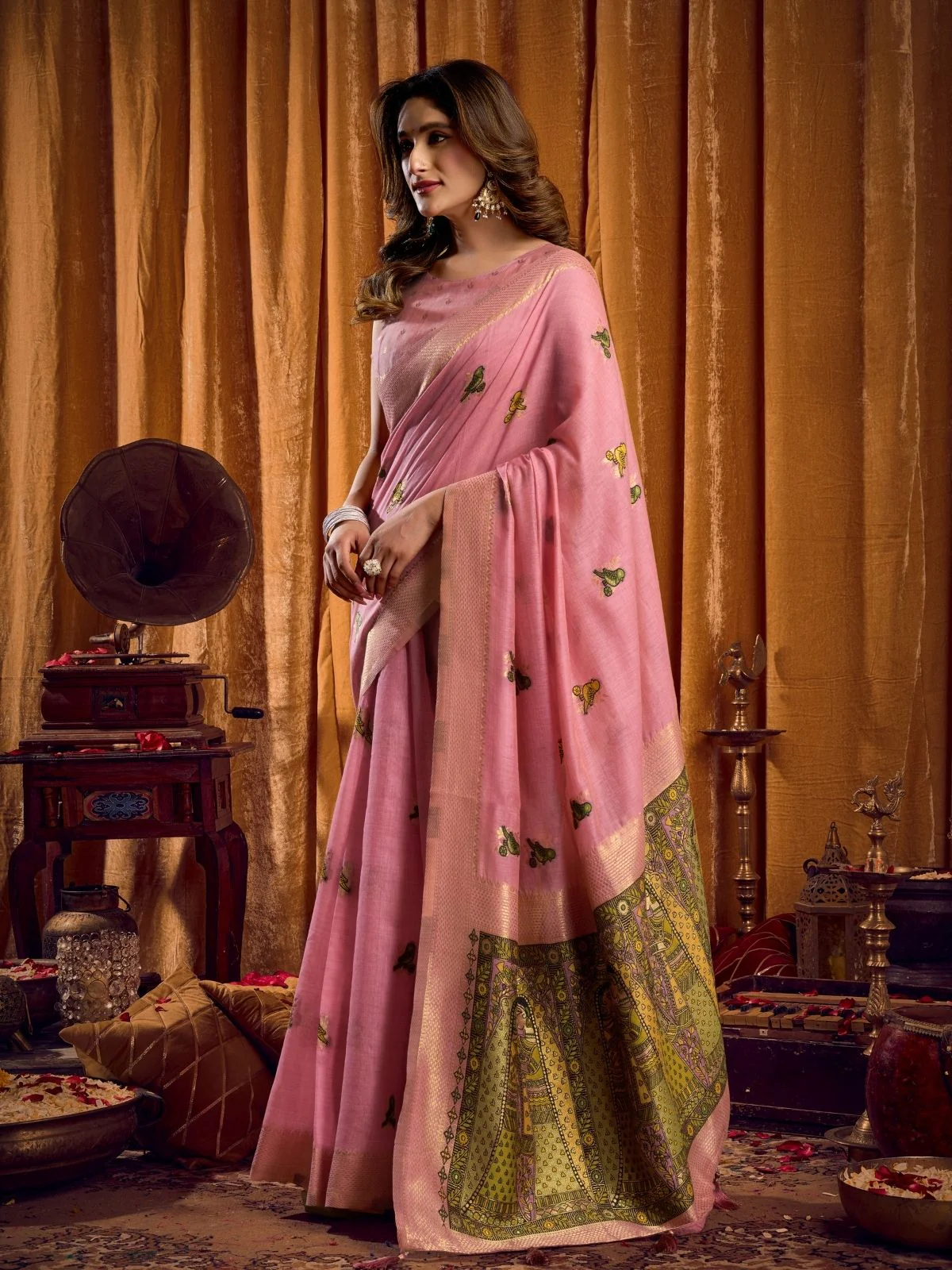 Odette Light Pink Cotton Blend Woven Saree For Women - Image 2