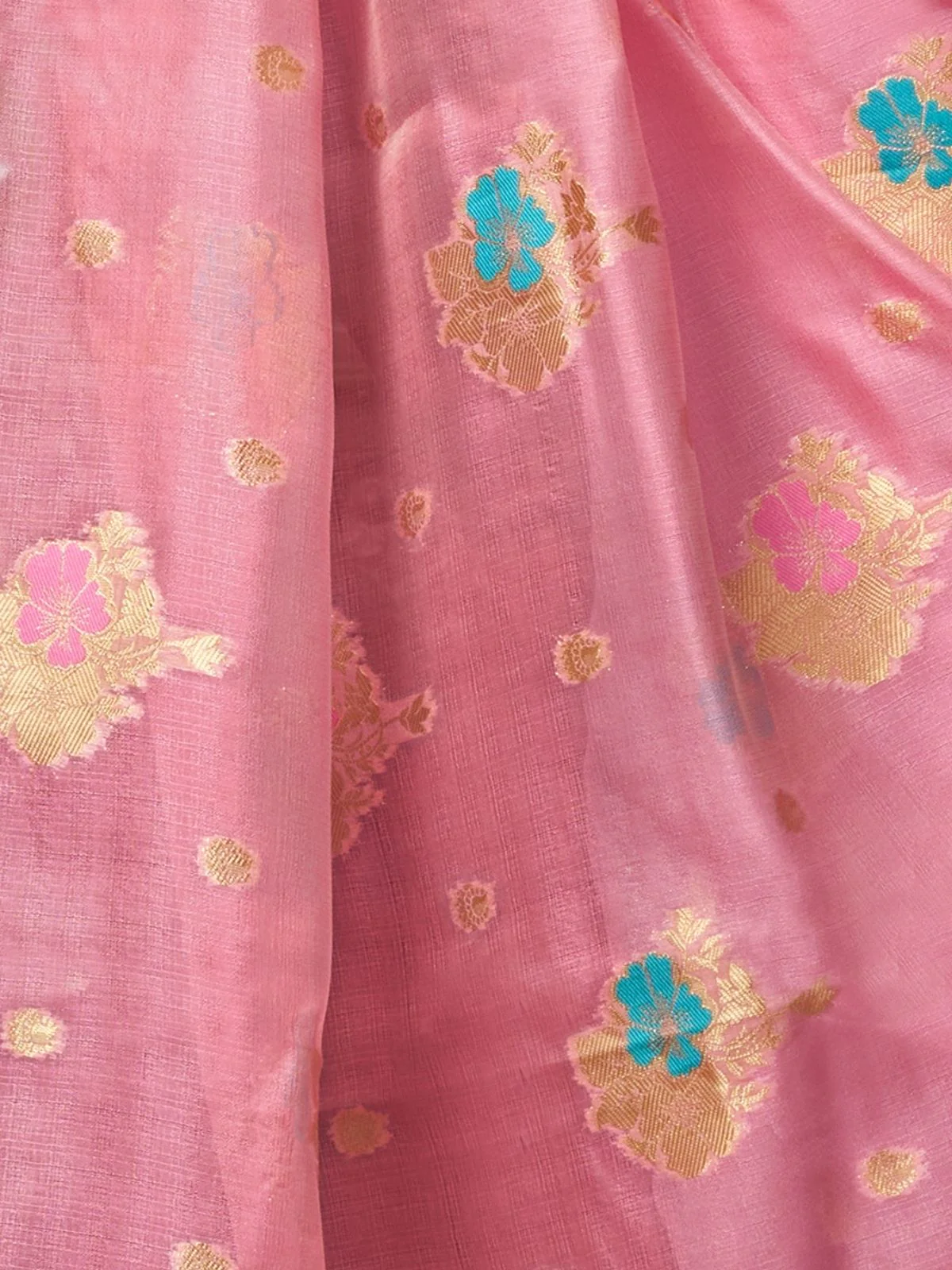 Odette Light Pink Cotton Blend Woven Saree For Women - Image 6