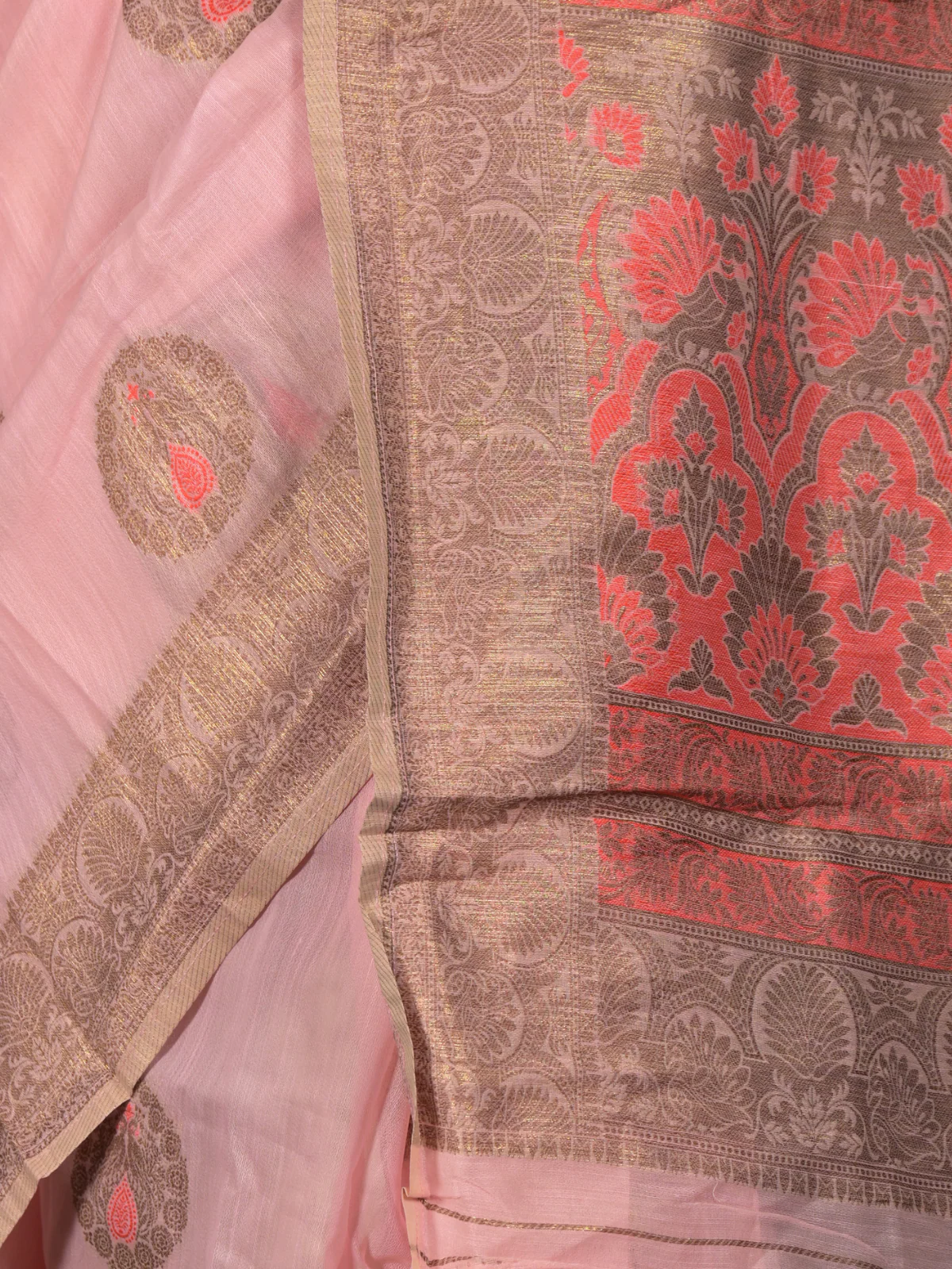 Odette Light Pink Cotton Blend Woven Saree with Unstitched Blouse for Women - Image 5