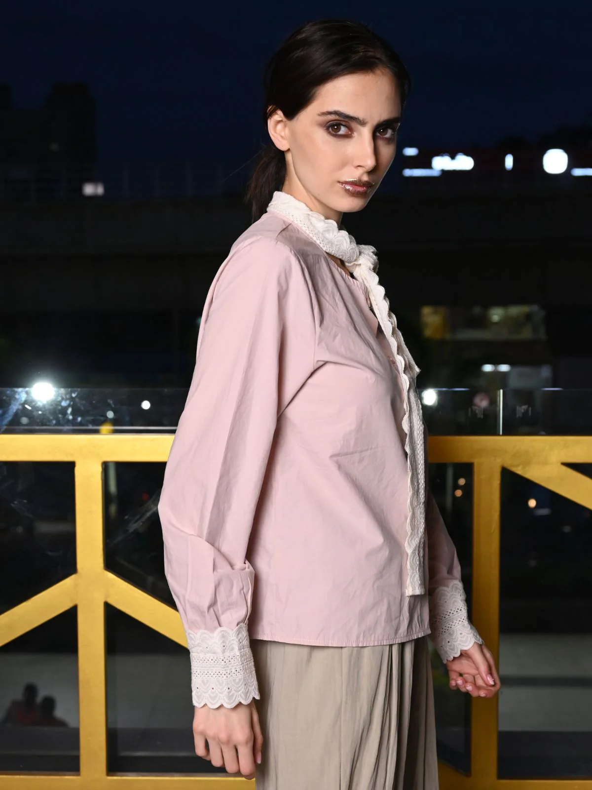 Odette Light Pink Cotton Poplin Top For Women - Image 3