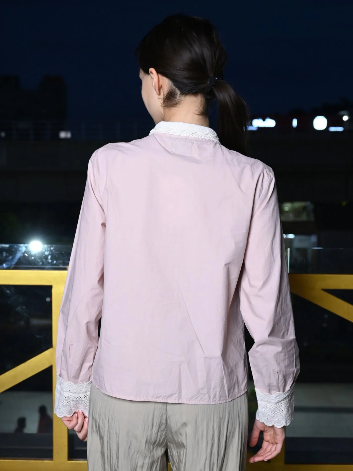 Odette Light Pink Cotton Poplin Top For Women - Image 4