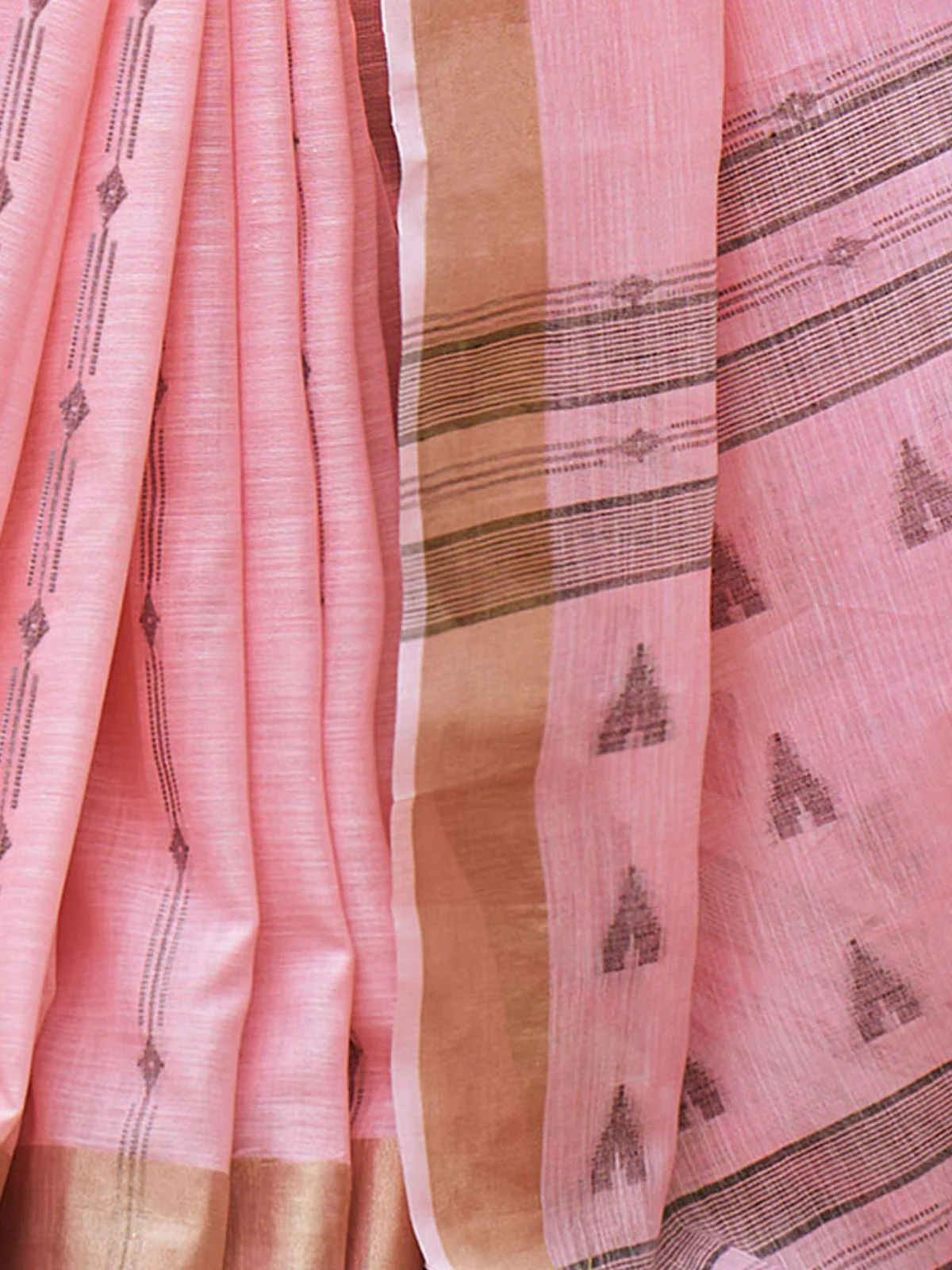 Odette Light Pink Woven Saree With Unstitched Blouse For Women - Image 3