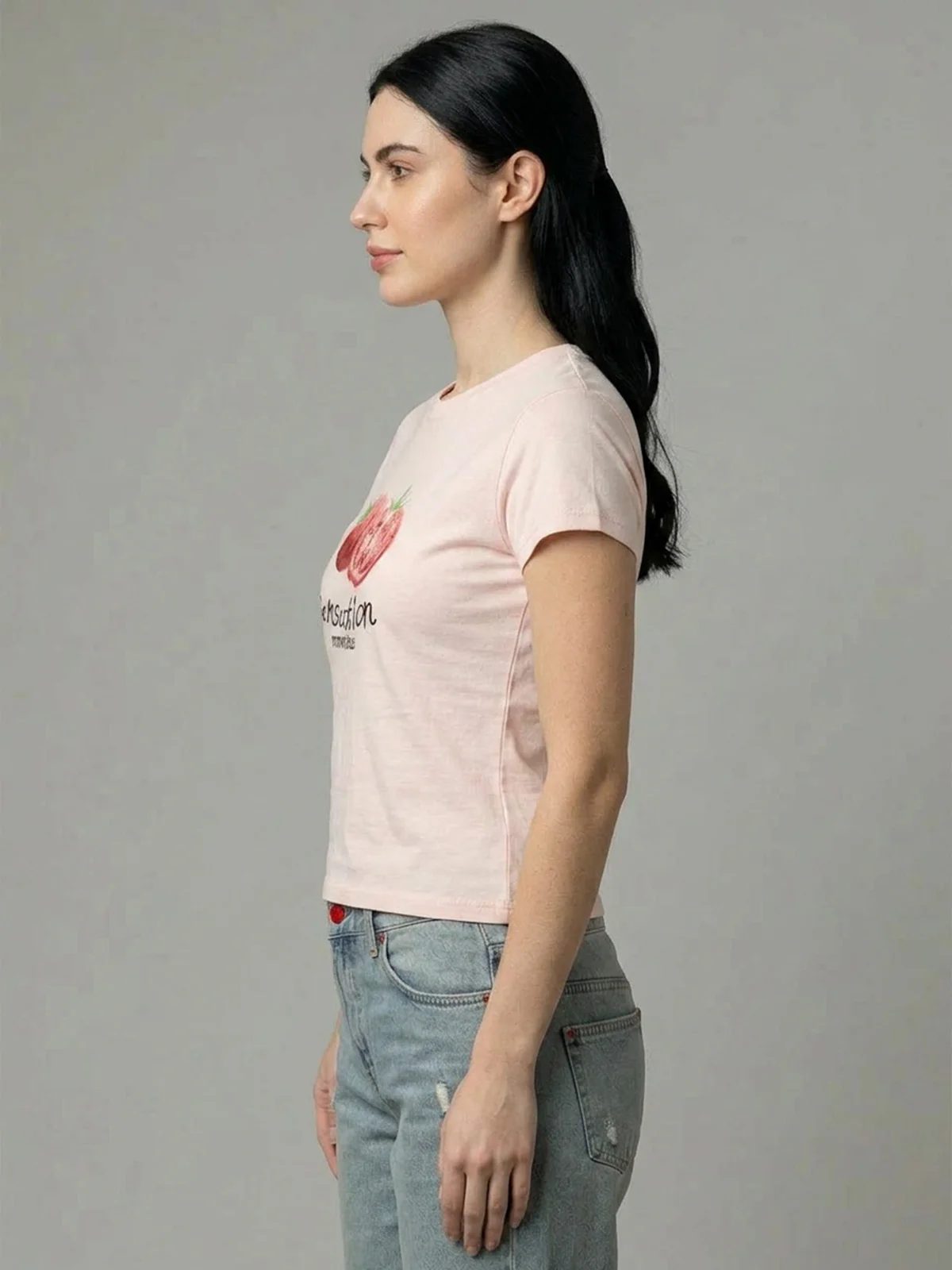 Odette Light Pink Cotton Rib Solid Top For Women - Image 2