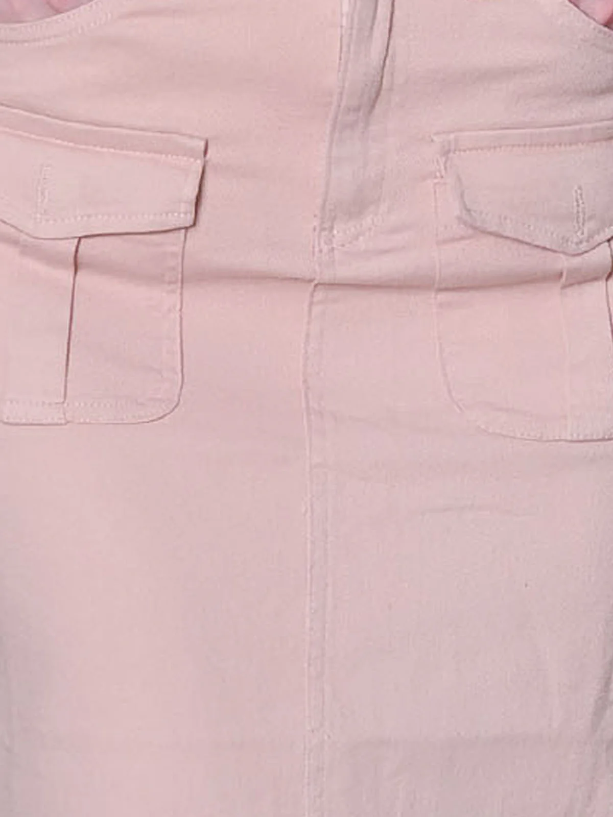 Odette Light Pink Denim Solid Skirt For Women - Image 5