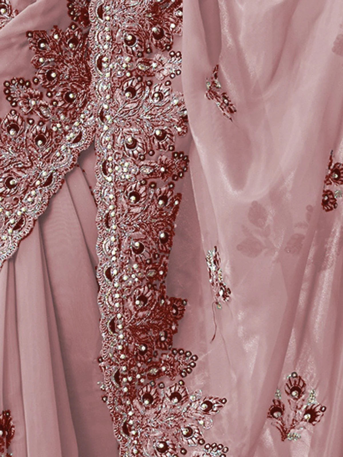 Odette Light Pink Georgette Embellished Elegant Saree For Women - Image 4