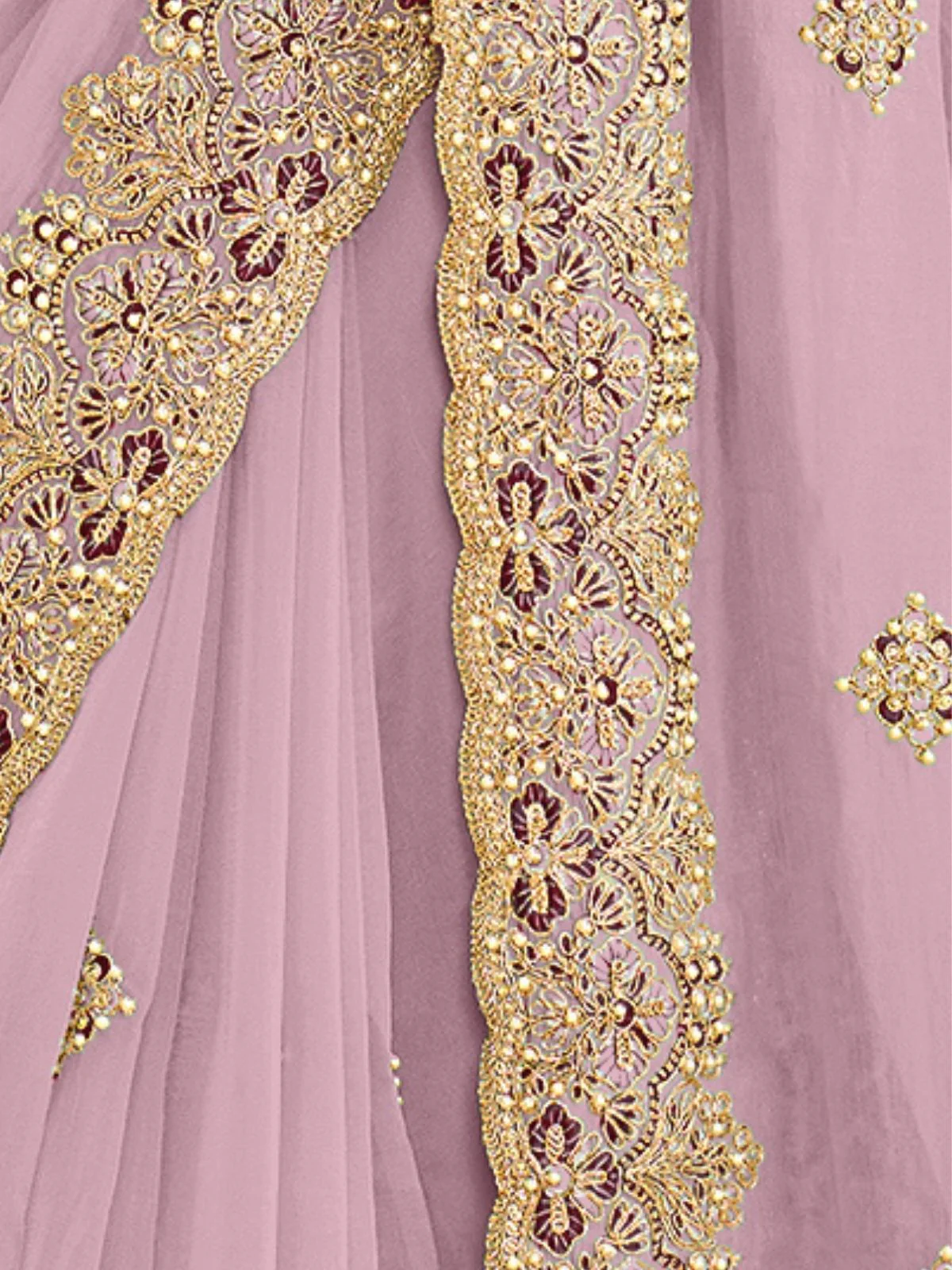 Odette Light Pink Georgette Embellished Elegant Saree For Women - Image 4