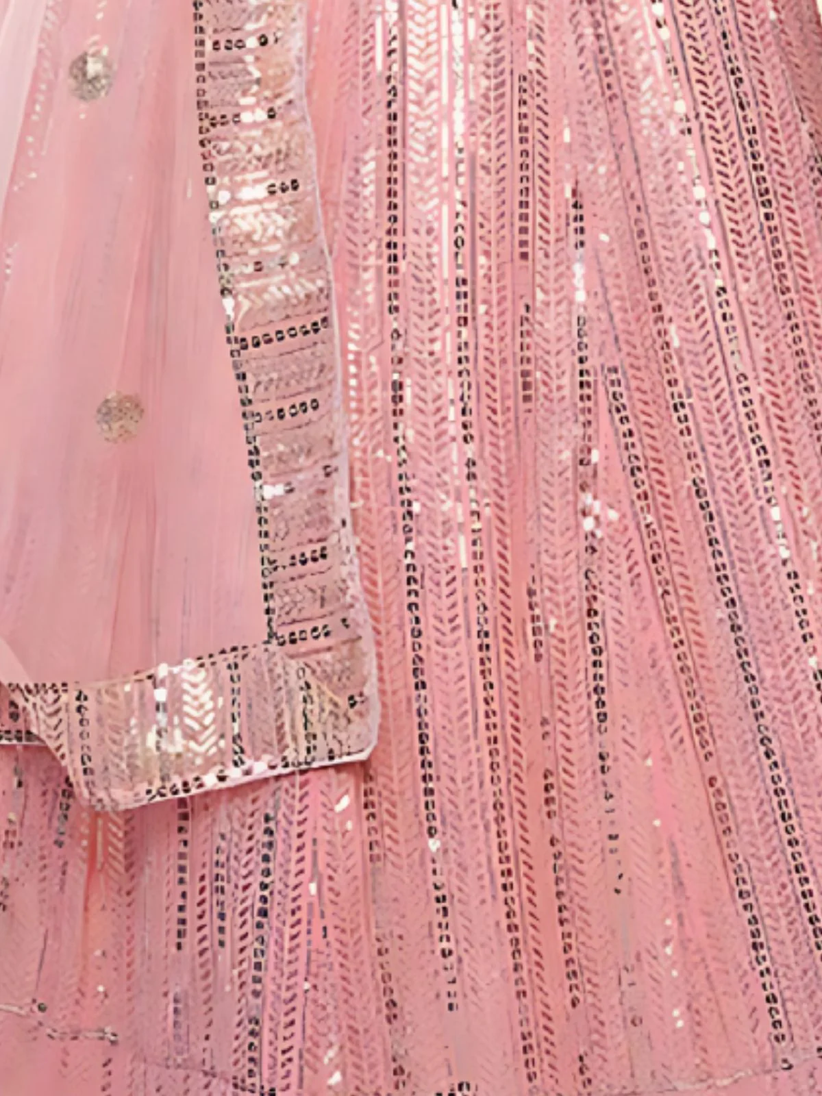 Odette Light Pink Georgette Embellished Semi-Stitched Lehenga For Women - Image 4