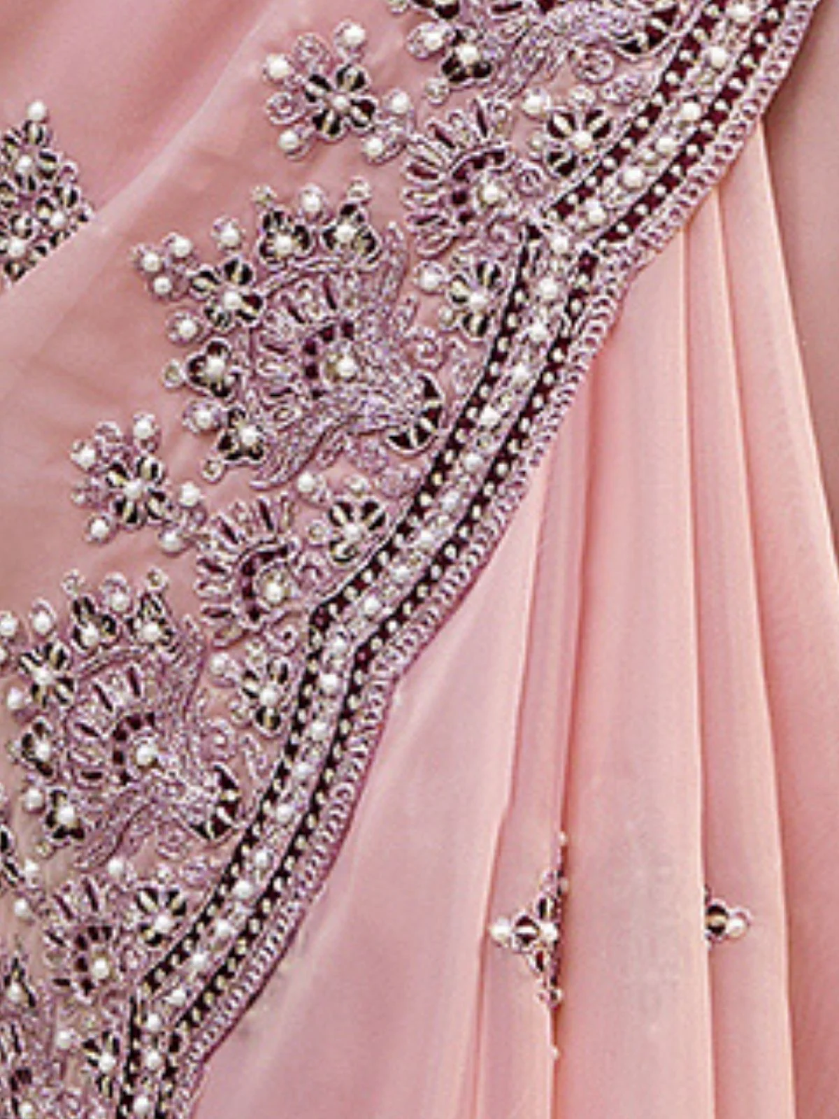 Odette Light Pink Georgette Embroidered Elegant Saree For Women - Image 4