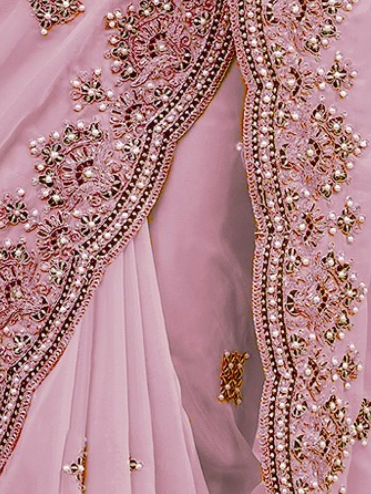 Odette Light Pink Georgette Embroidered Elegant Saree For Women - Image 4