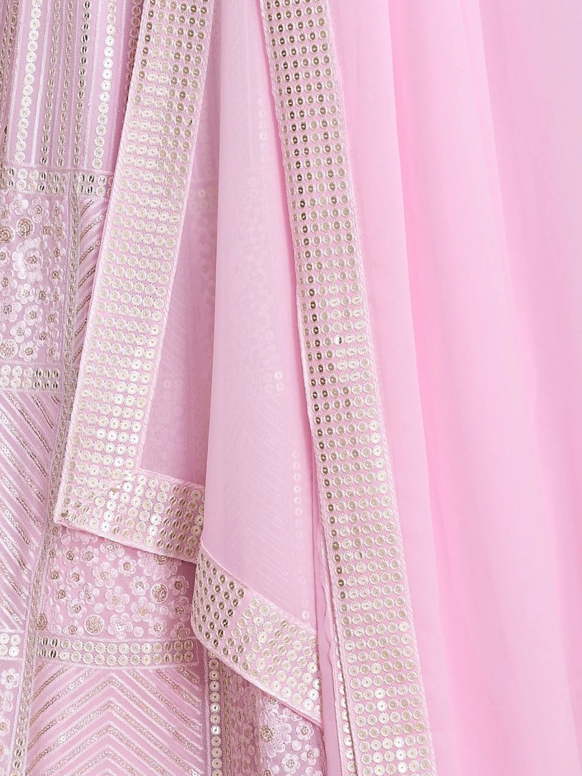 Odette Light Pink Georgette Embroidered Semi-Stitched Lehenga For Women - Image 5