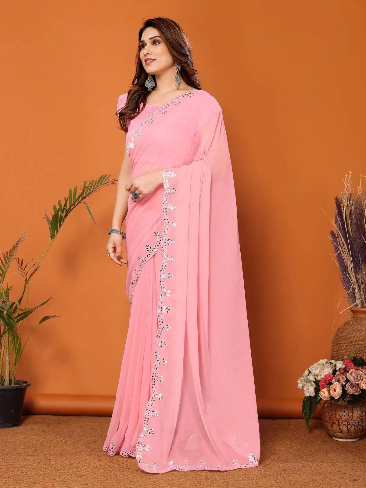 Odette Light Pink Georgette Printed Saree For Women - Image 2