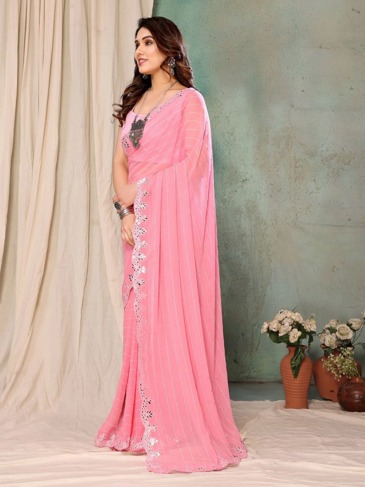 Odette Light pink Georgette Printed Saree For Women - Image 2