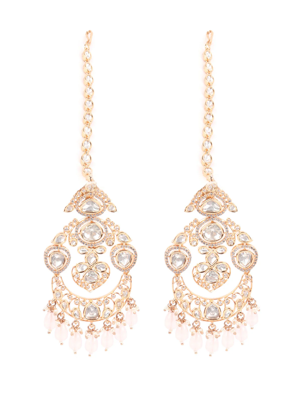 Odette Light Pink Kundan Gold Plated Dangler Earrings For Women - Image 3