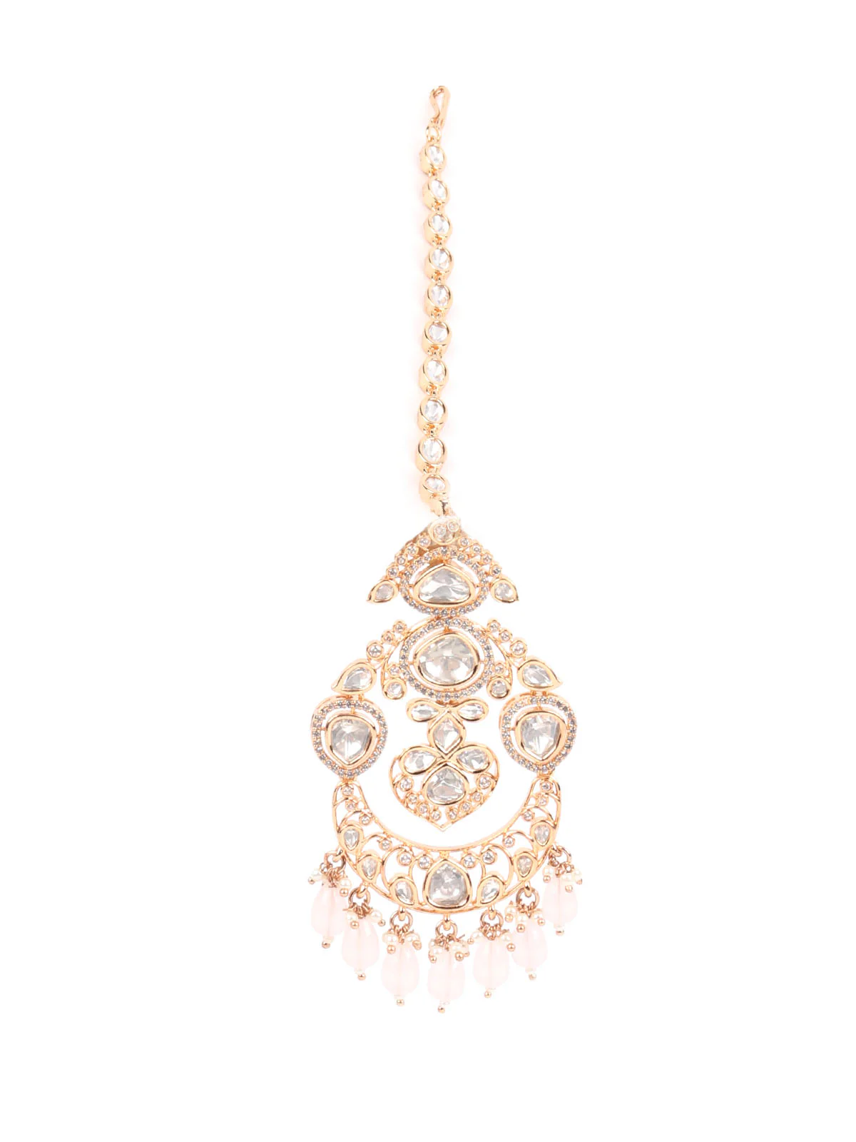 Odette Light Pink Kundan Gold Plated Dangler Earrings For Women - Image 5