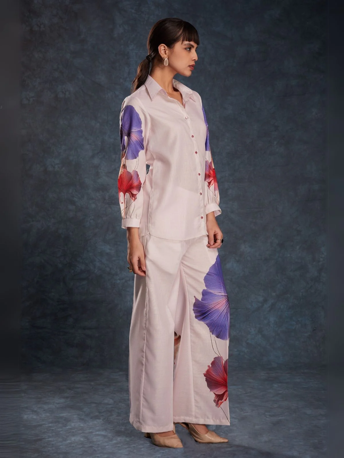 Odette Light Pink Linen Printed Co-Ord Set For Women - Image 4