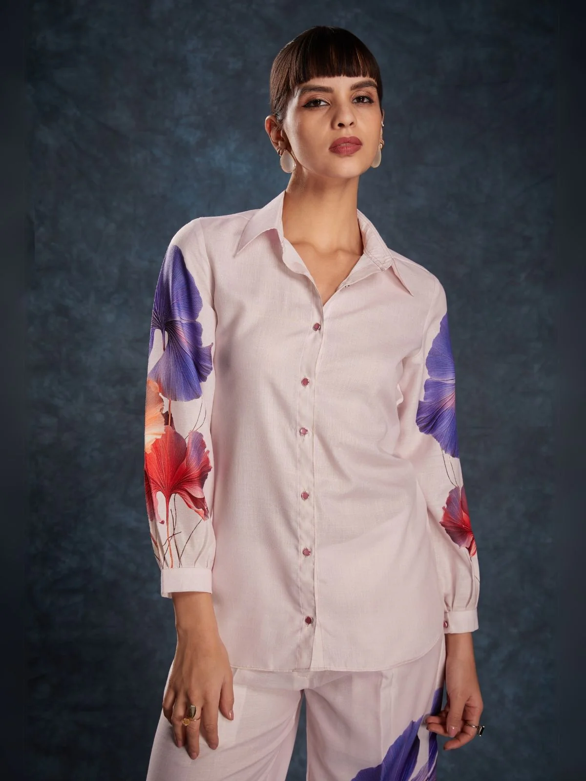 Odette Light Pink Linen Printed Co-Ord Set For Women - Image 6