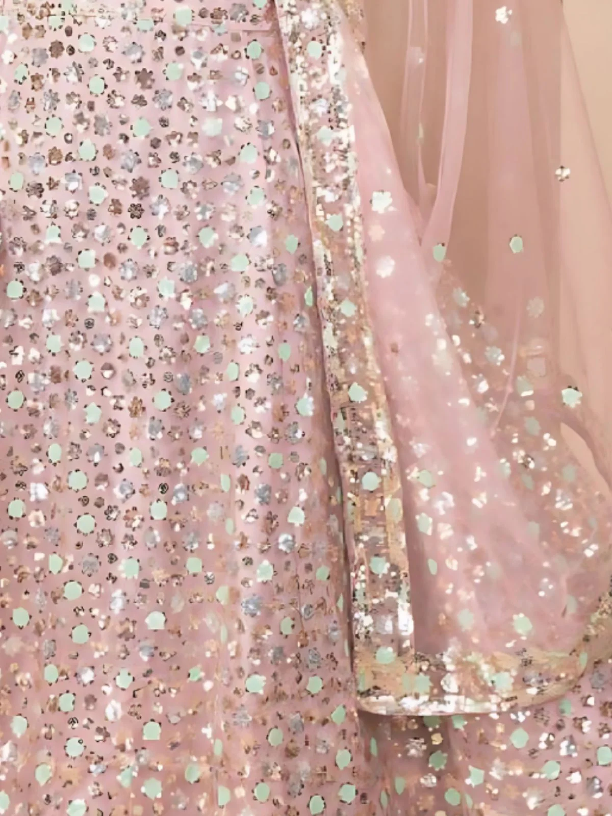 Odette Light Pink Net Embellished Semi-Stitched Lehenga For Women - Image 6