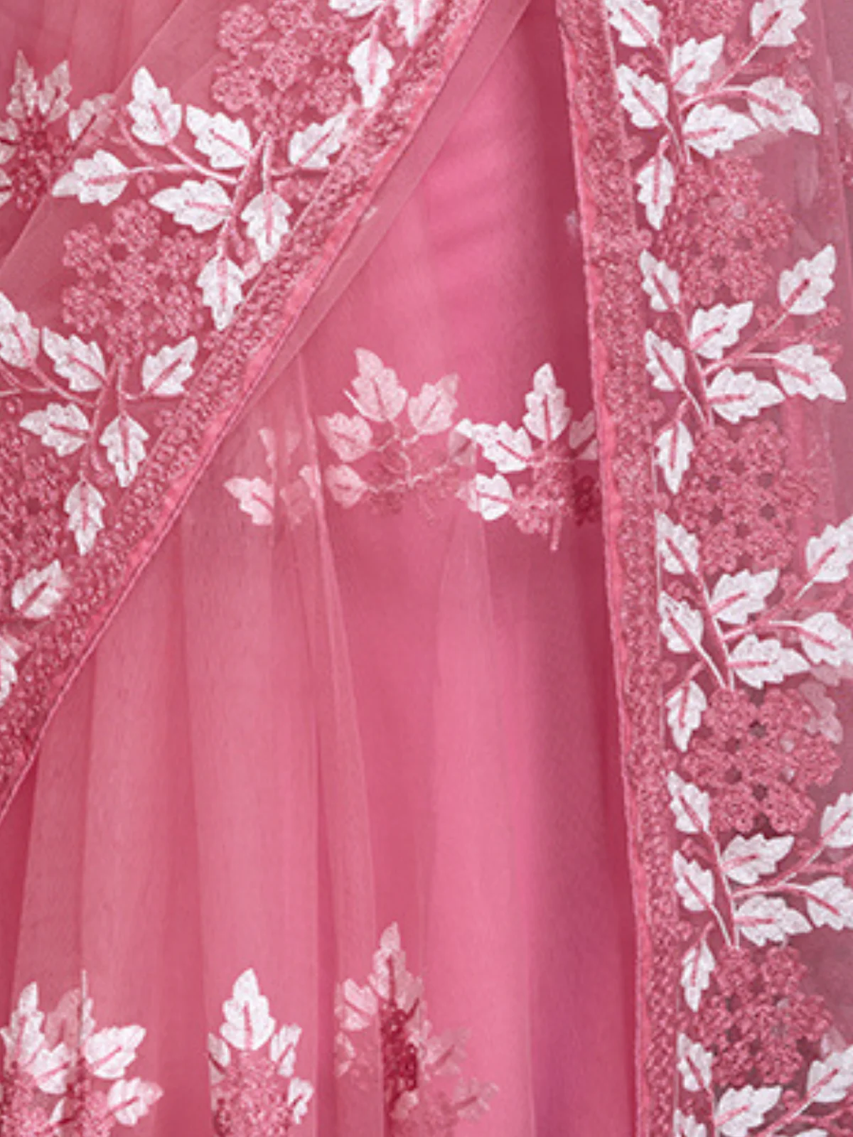 Odette Light Pink Net Embroidered Saree For Women - Image 4