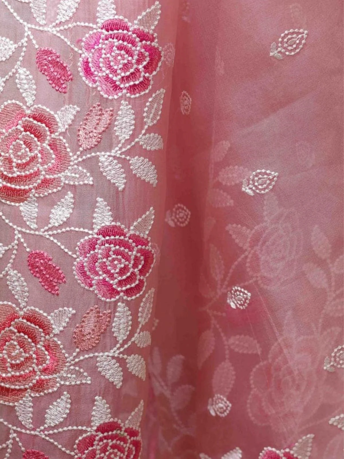 Odette Light Pink Organza Embroidered Solid Saree For Women - Image 5