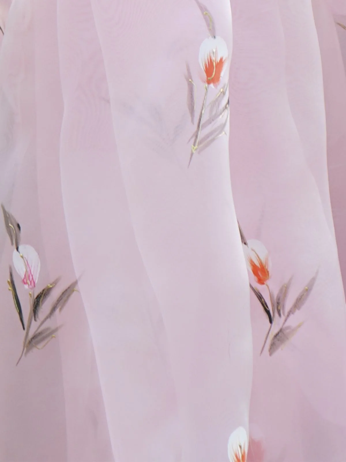 Odette Light Pink Organza Printed Saree With Unstitched Blouse For Women - Image 4