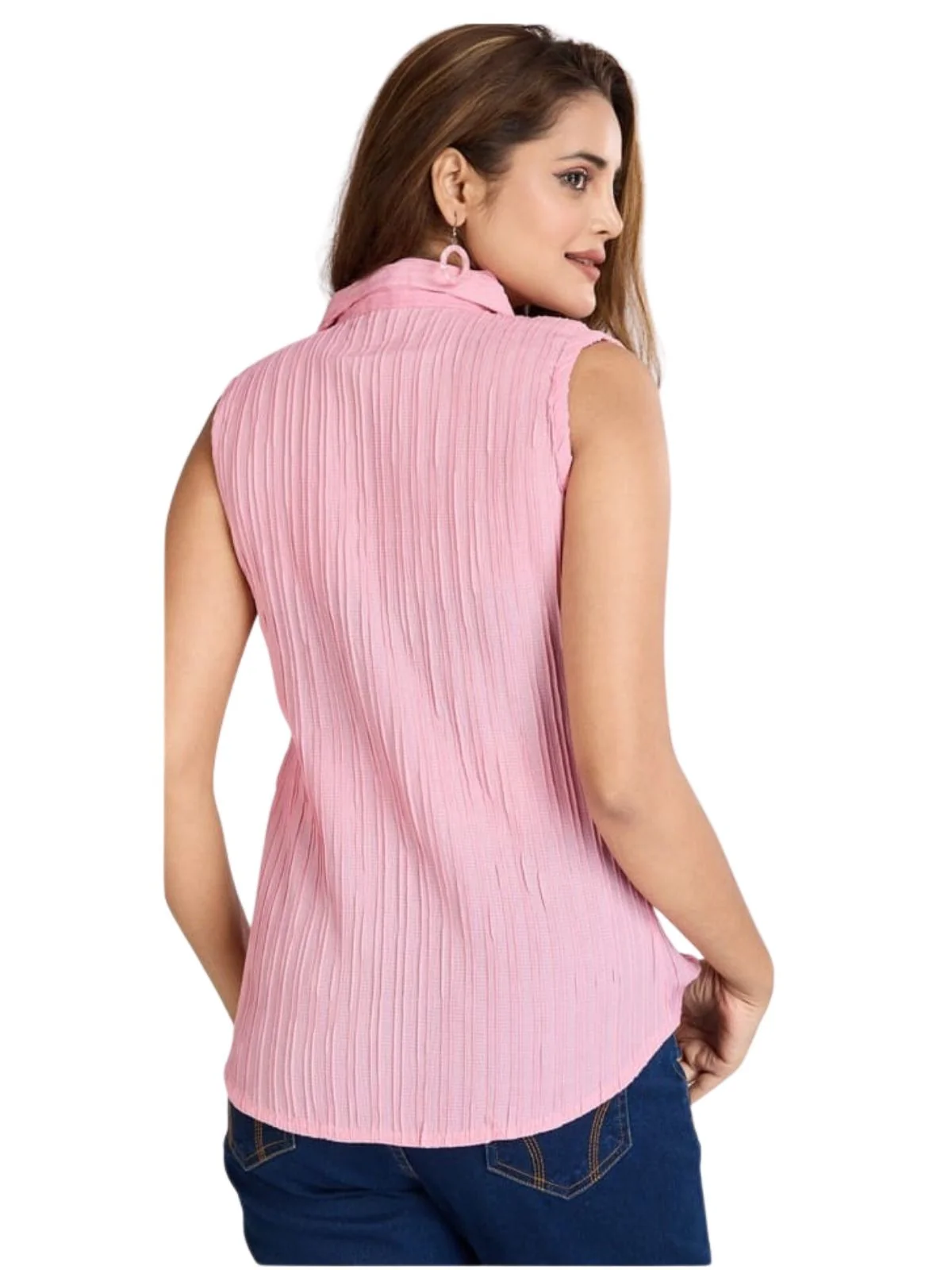 Odette Light Pink Poly Cotton Solid Shirt For Women - Image 3