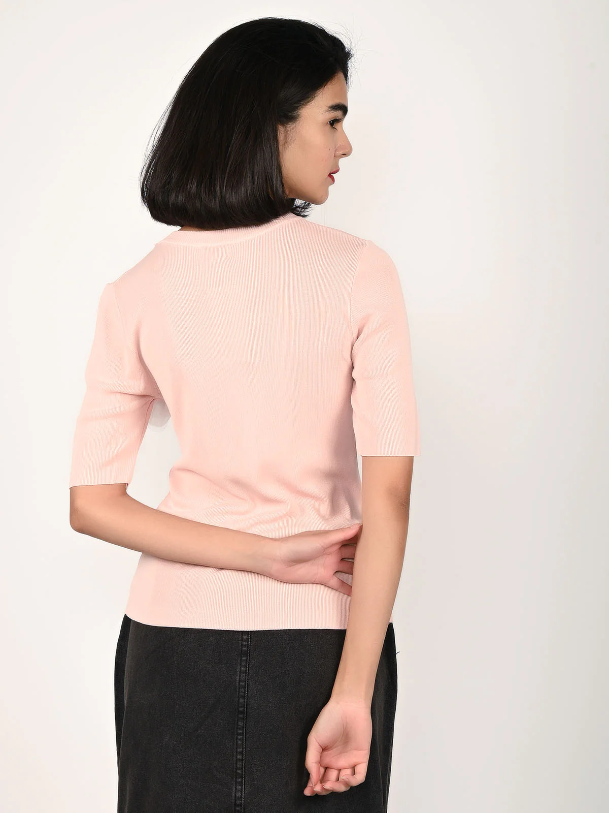 Odette Light Pink Polyester Lycra Solid Top For Women - Image 4