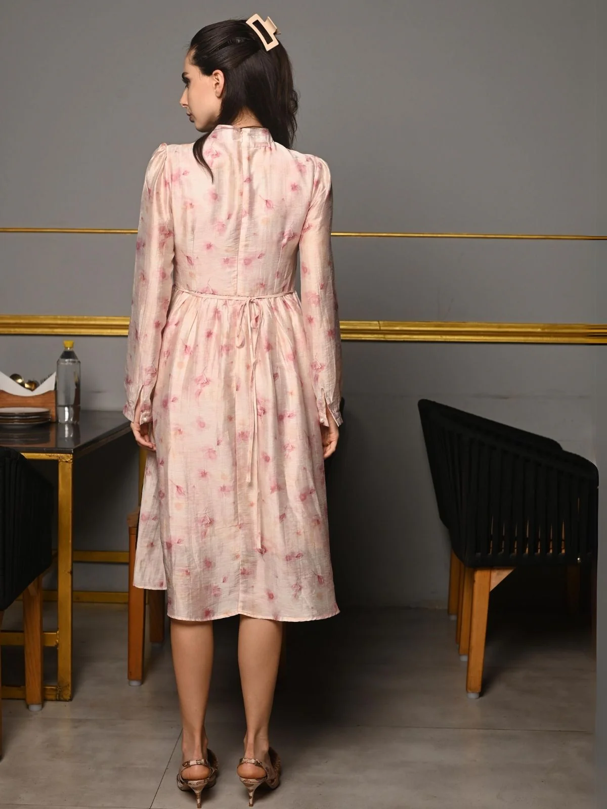 Odette Light Pink Polyester Printed Western Dress For Women - Image 3