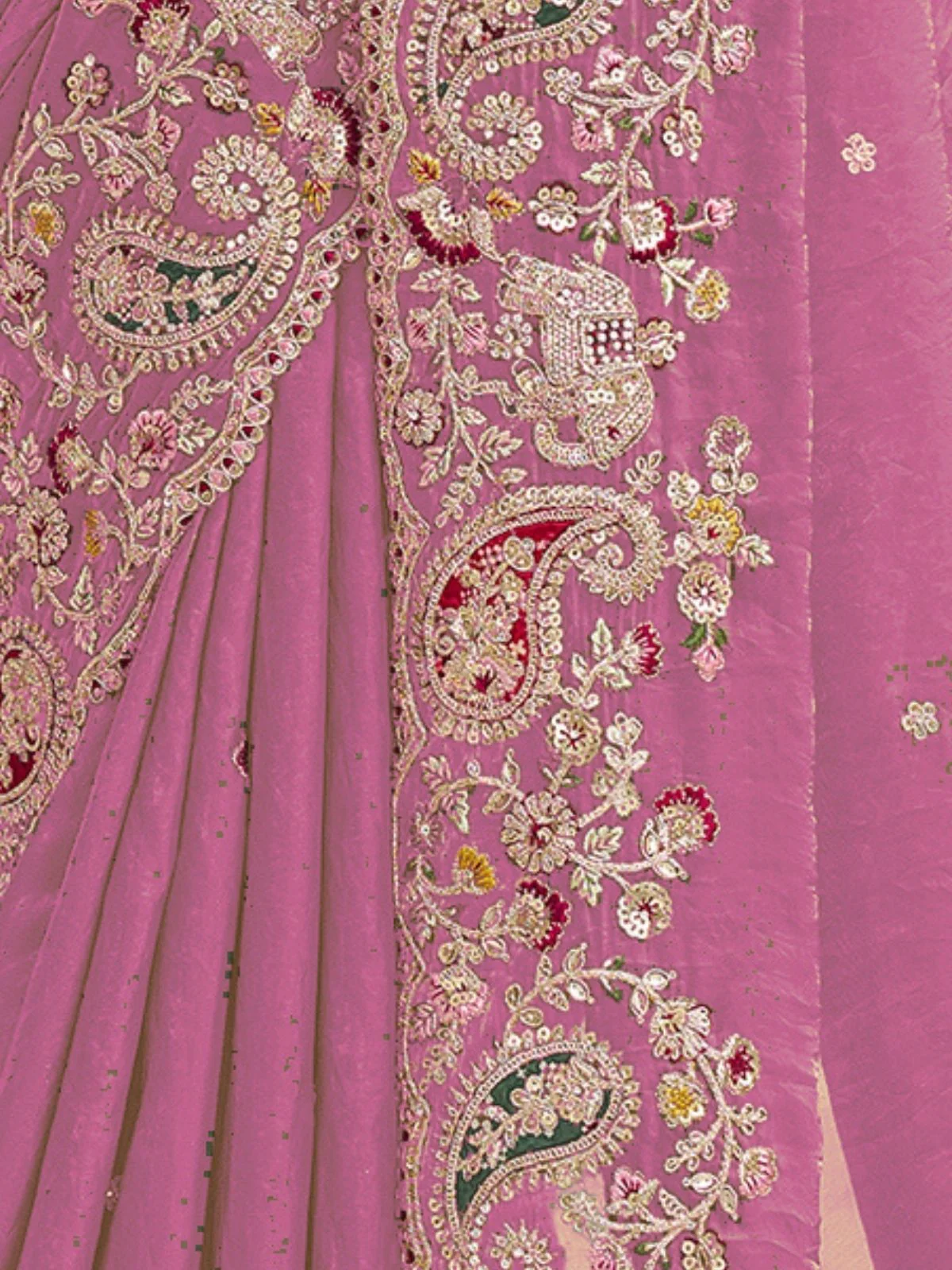 Odette Light Pink Satin Embroidered Saree For Women - Image 4