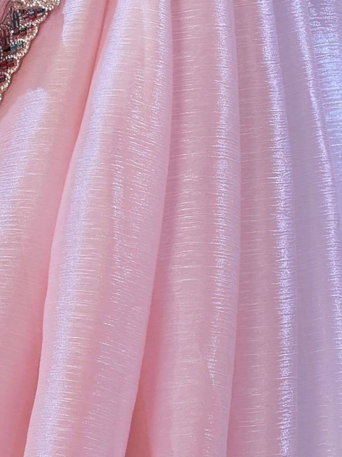 Odette Light Pink Satin Lace Work Saree With Unstitched Blouse For Women - Image 6