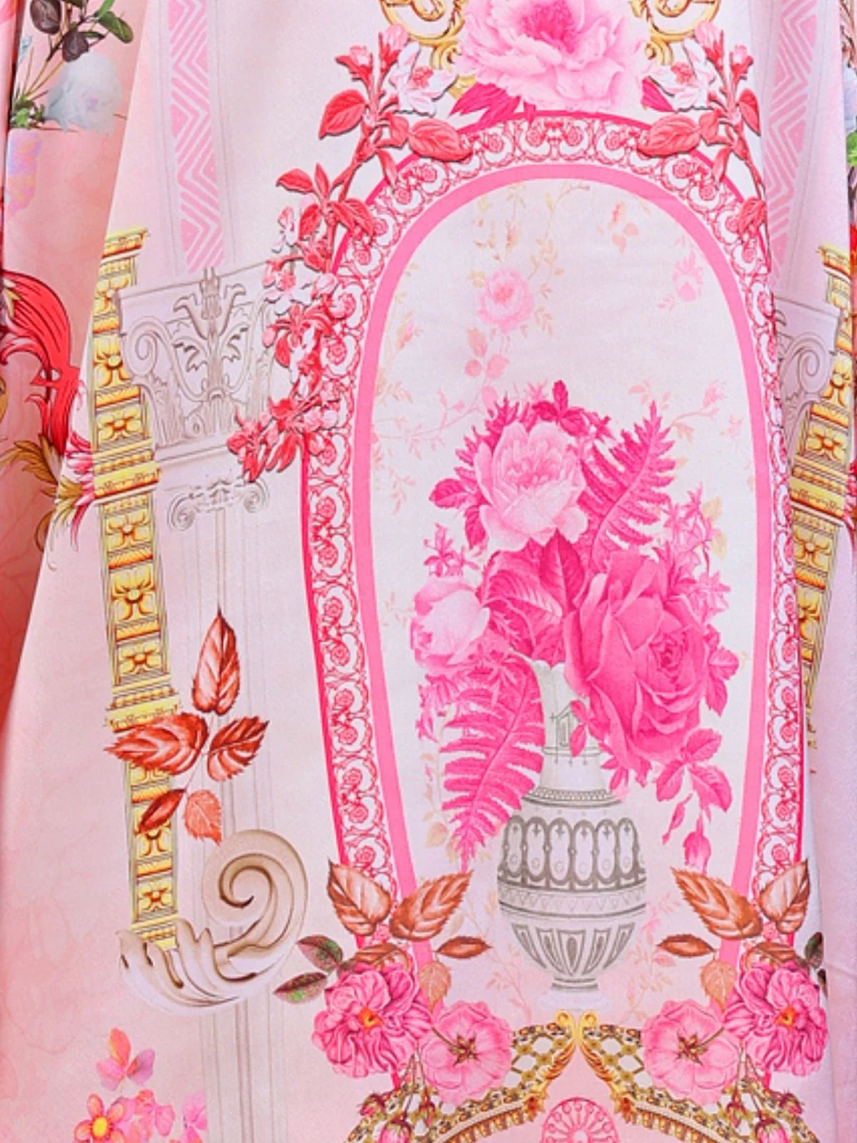 Odette Light Pink Satin Printed Kaftan For Women - Image 5