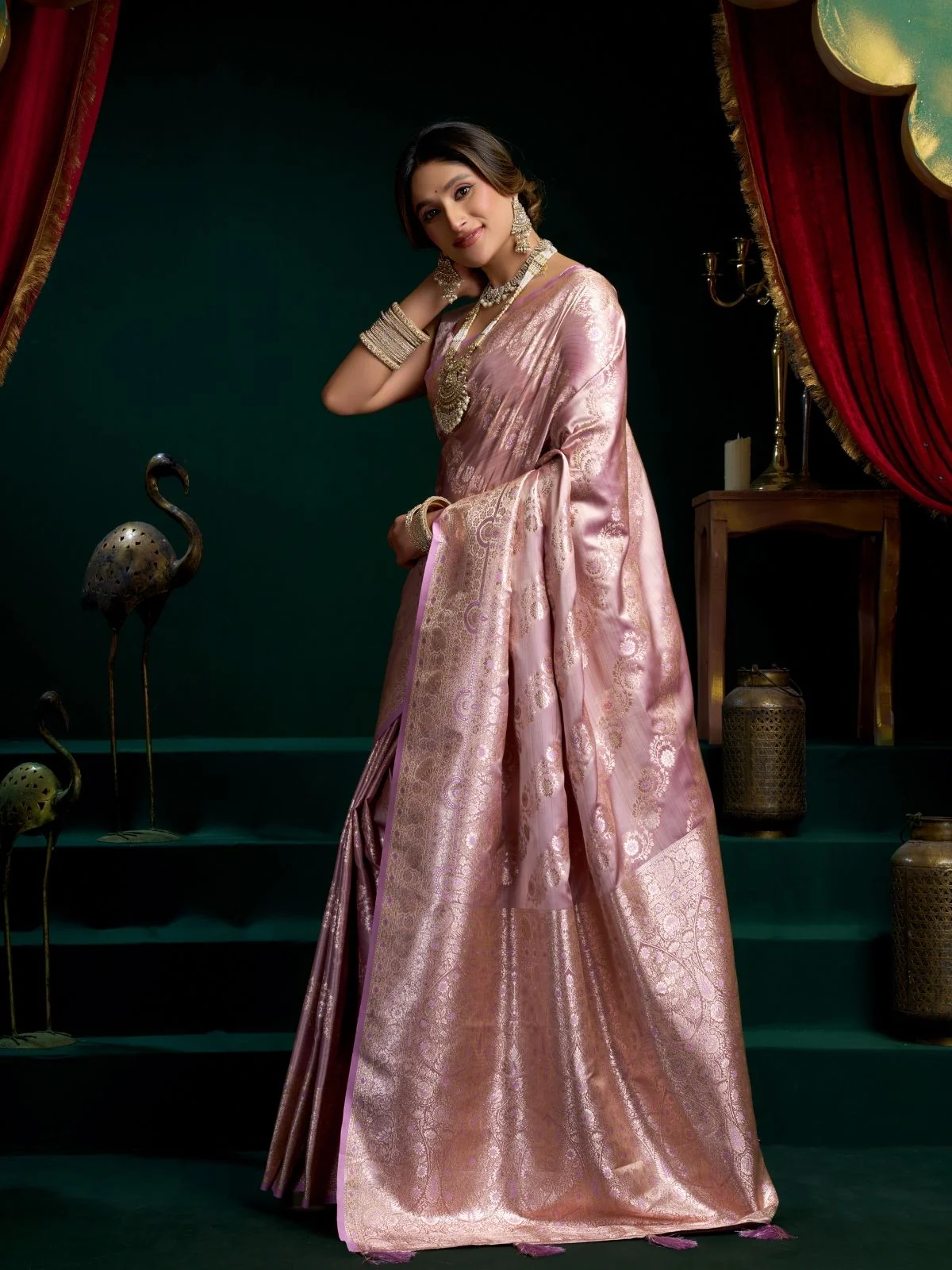 Odette Light Pink Silk Blend Woven Saree For Women - Image 2