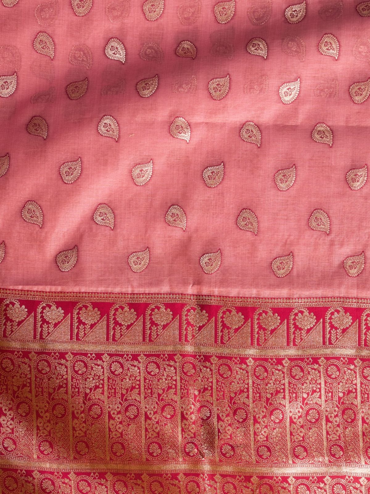 Odette Light Pink Silk Blend Woven Saree For Women - Image 6