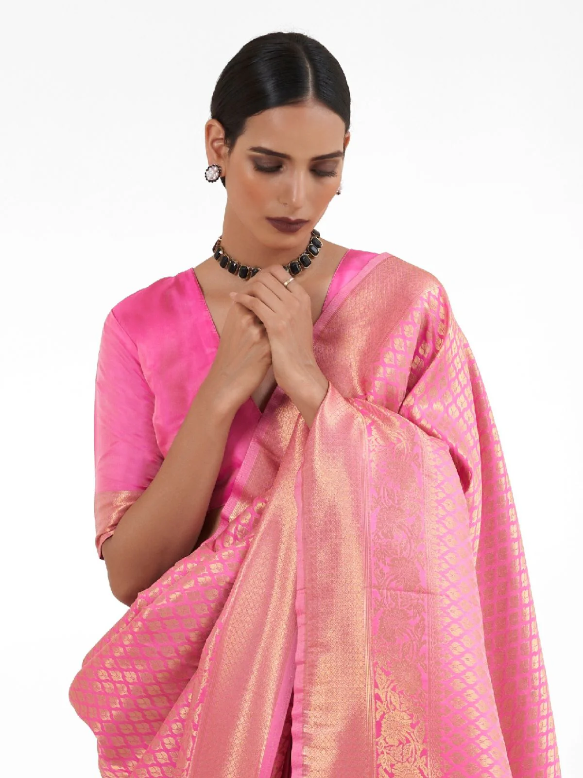 Odette Light Pink Silk Blend Woven Saree With Unstitched Blouse For Women - Image 2