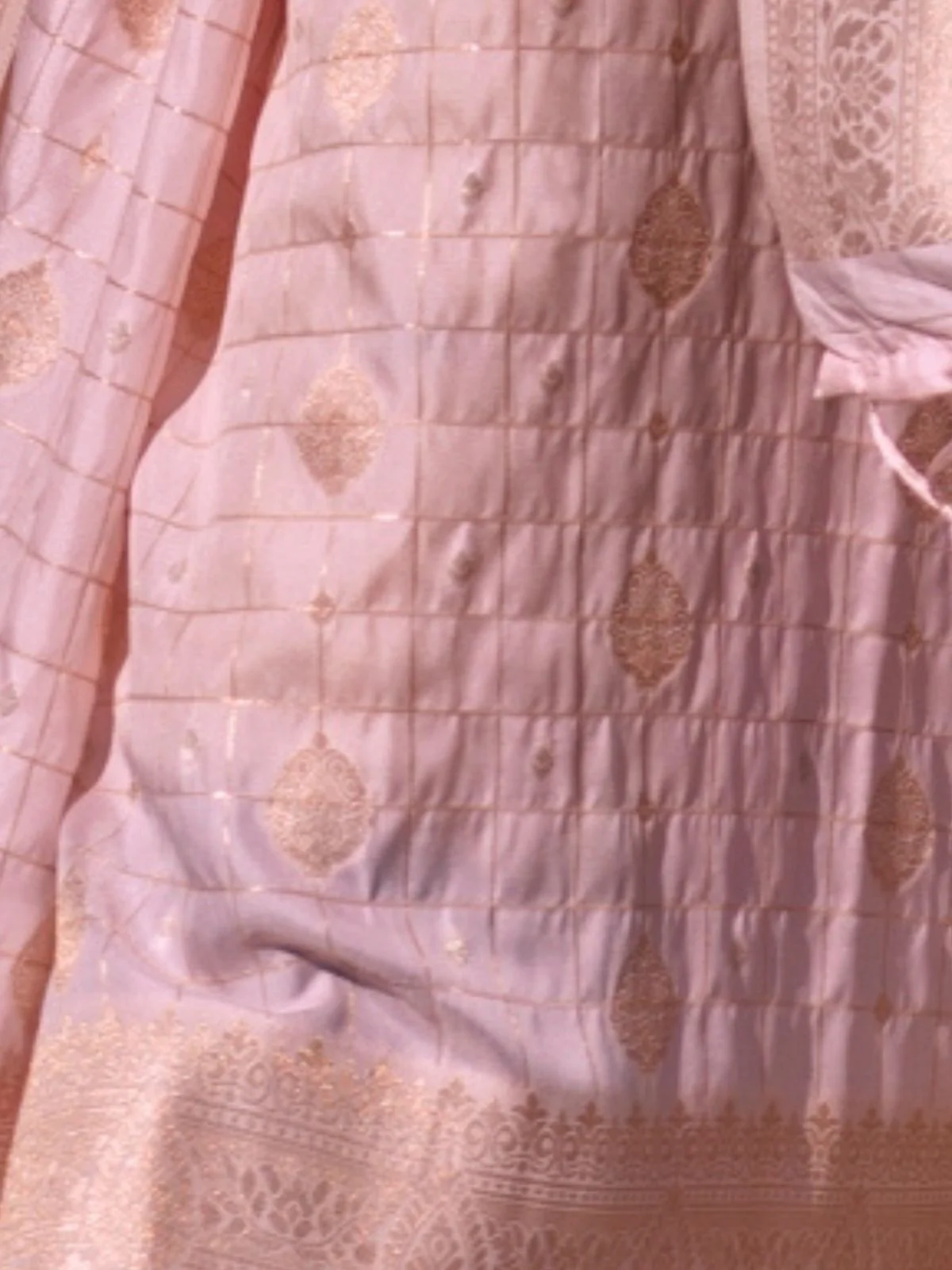Odette Light Pink Silk Blend Woven Saree With Unstitched Blouse For Women - Image 3