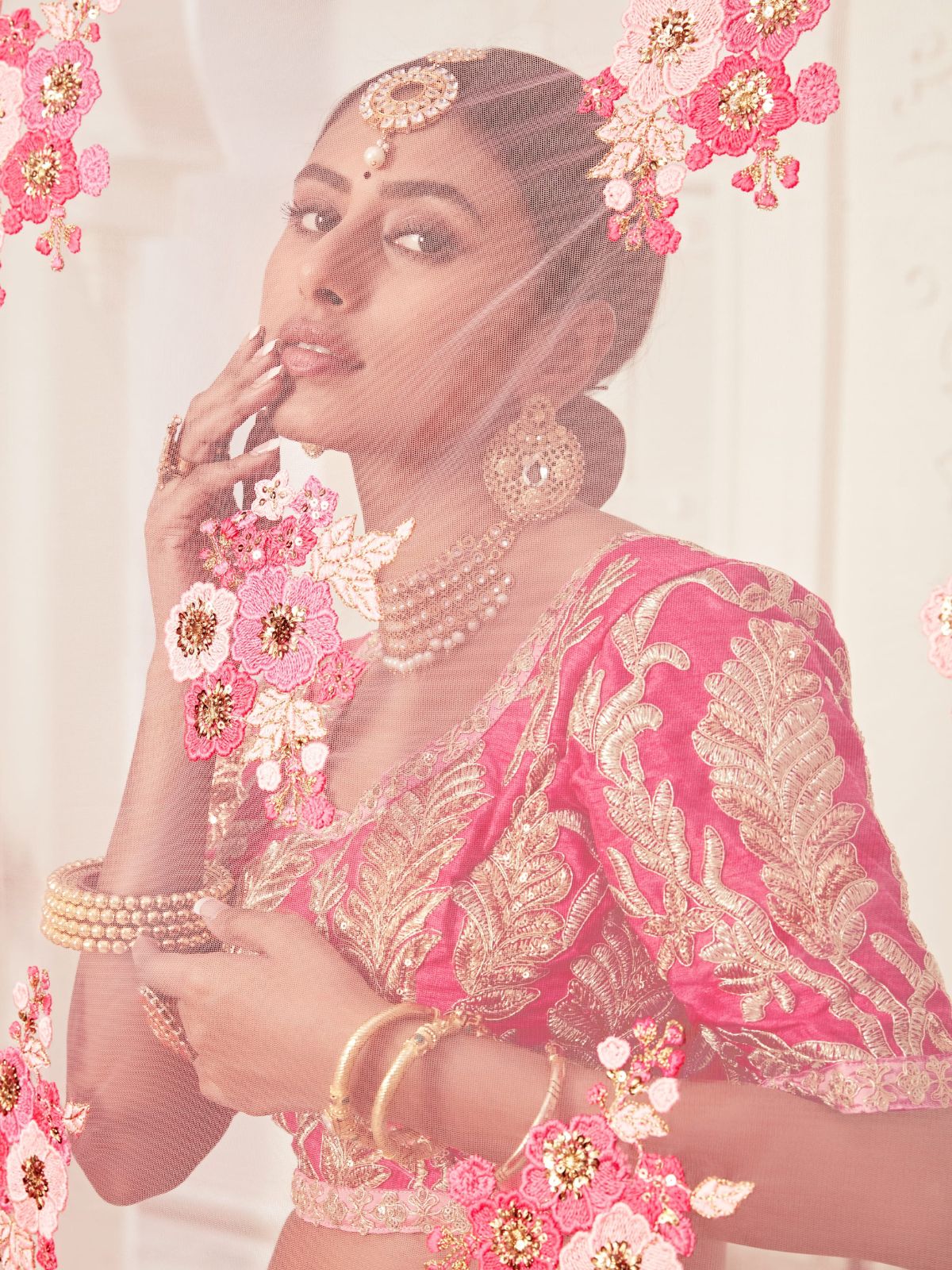 Odette Light Pink Soft Net  Embroidered Semi Stitched Lehenga With Unstitched Blouse For Women - Image 5