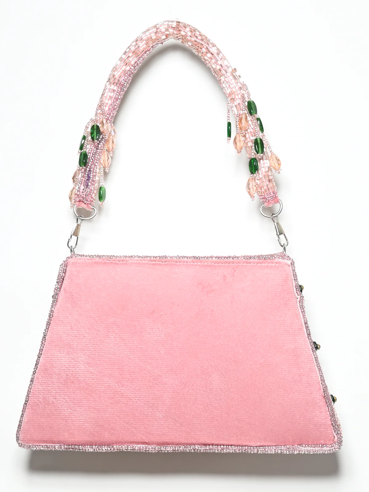 Odette Light Pink Suede Cutdana Embellished Clutch For Women - Image 3