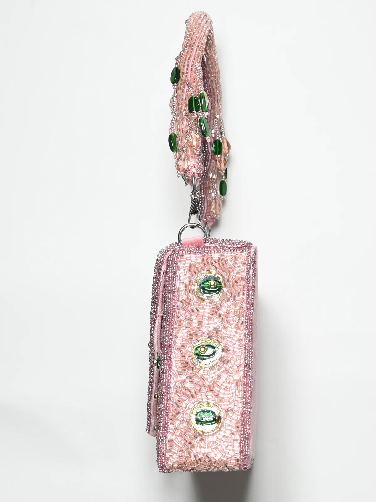 Odette Light Pink Suede Cutdana Embellished Clutch For Women - Image 4