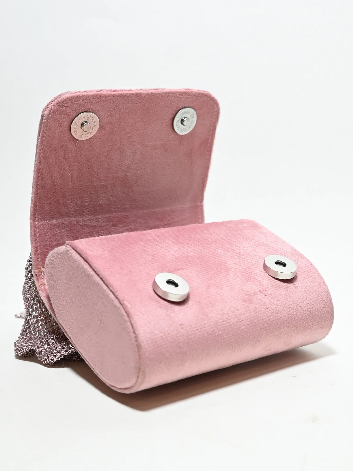Odette Light Pink Suede Sequence Embellished Clutch For Women - Image 4