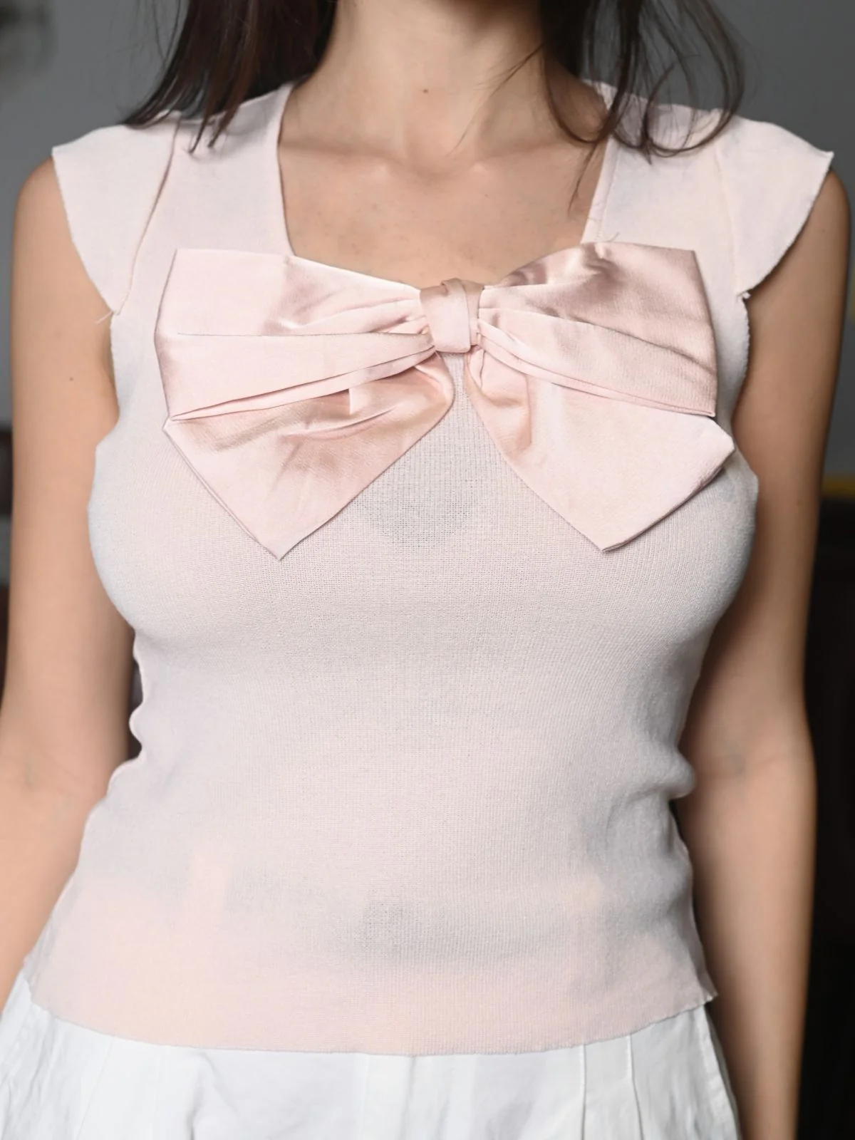 Odette Light Pink Viscose Rib Lycra Solid Top For Women - Image 7