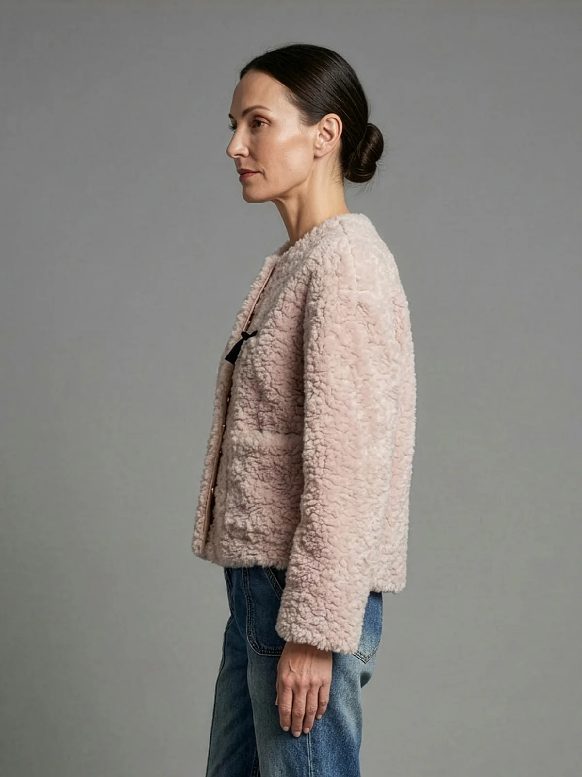 Odette Light Pink Woolen Solid Jacket For Women - Image 2