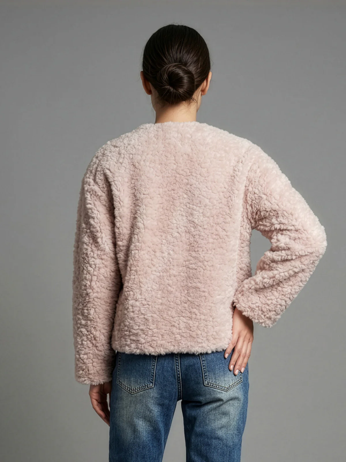 Odette Light Pink Woolen Solid Jacket For Women - Image 3